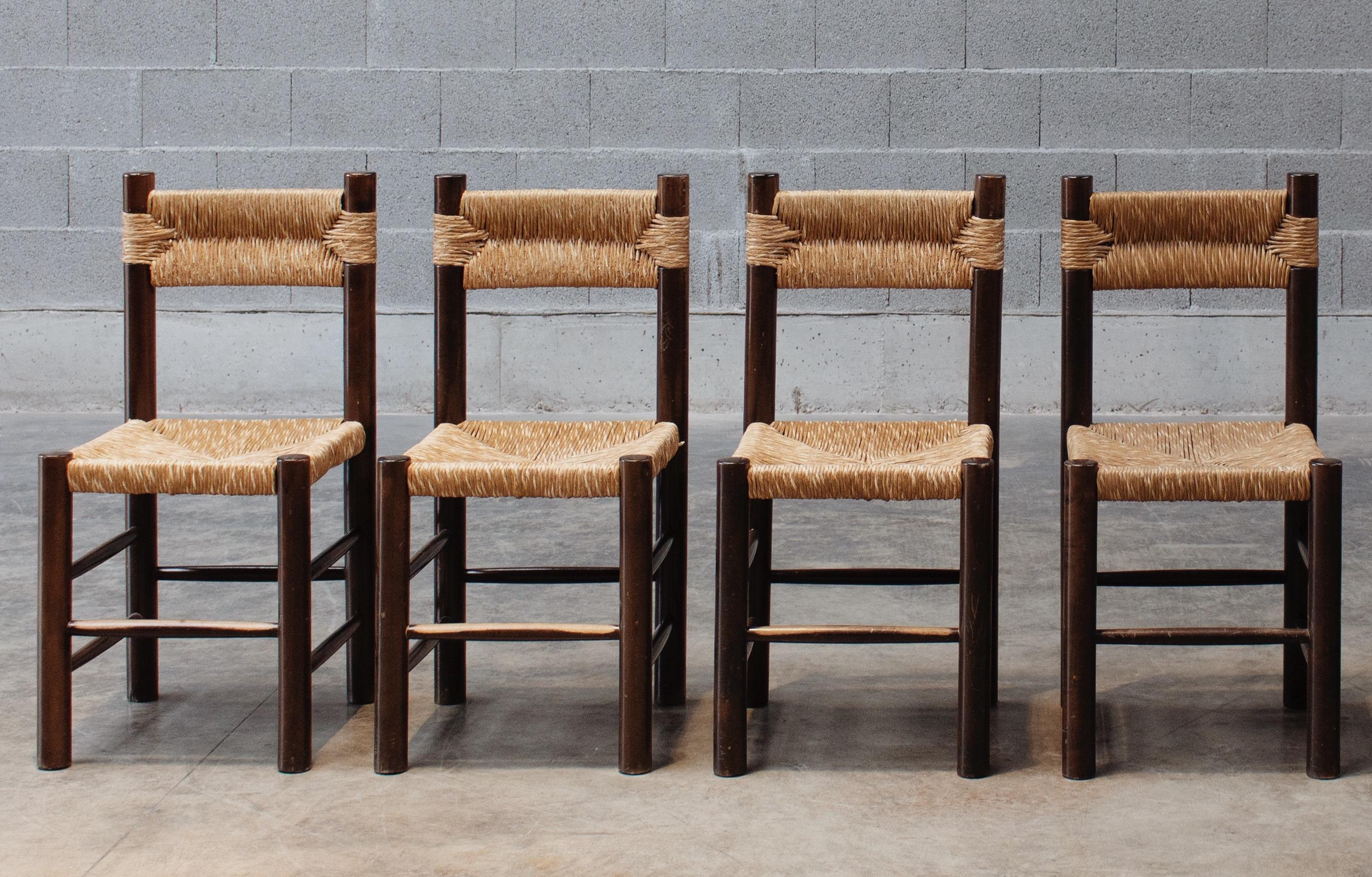 French Charlotte Perriand Dining Chairs for Robert Sentou, 1964, Set of 4 For Sale