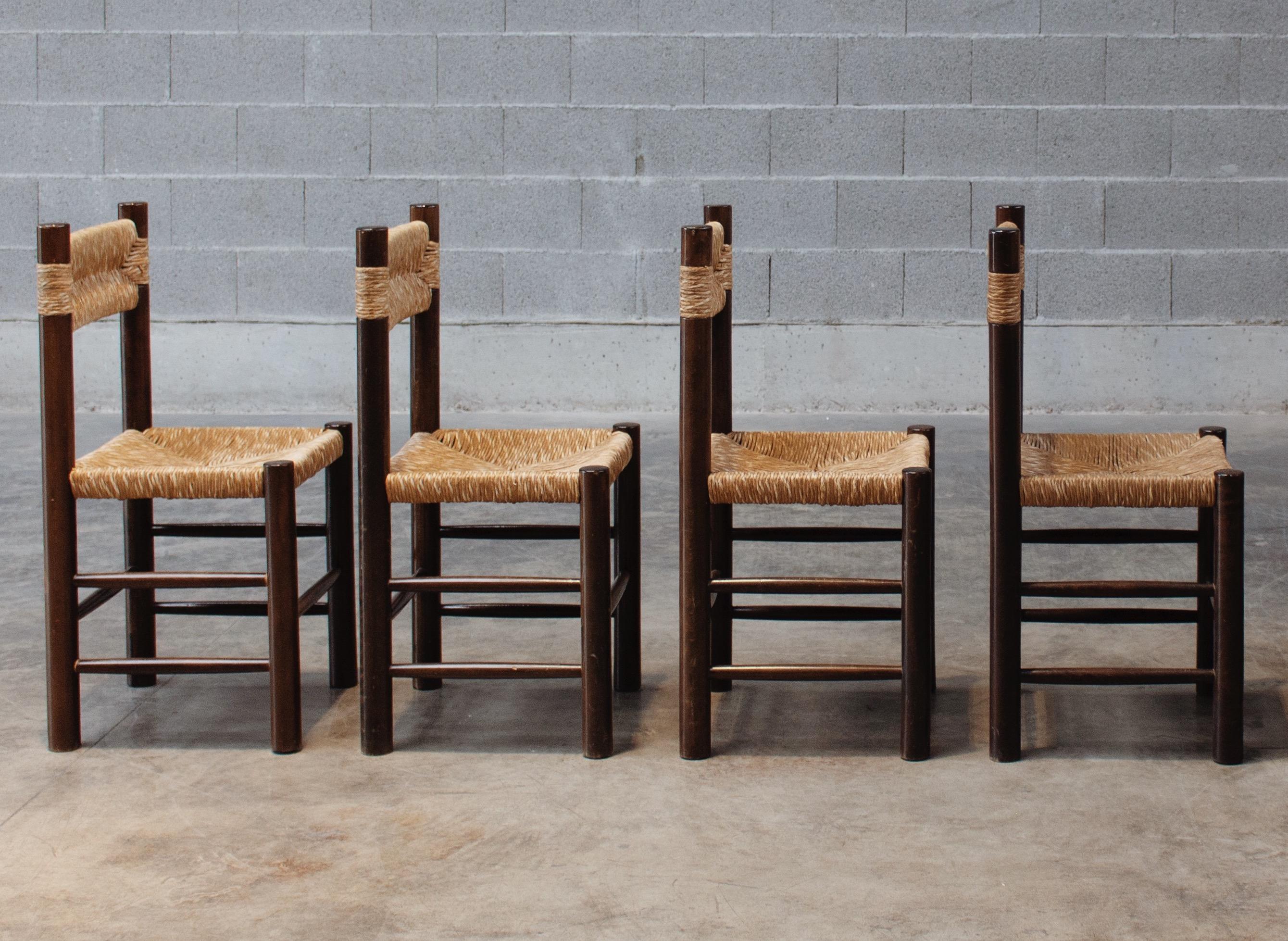 Mid-20th Century Charlotte Perriand Dining Chairs for Robert Sentou, 1964, Set of 4 For Sale