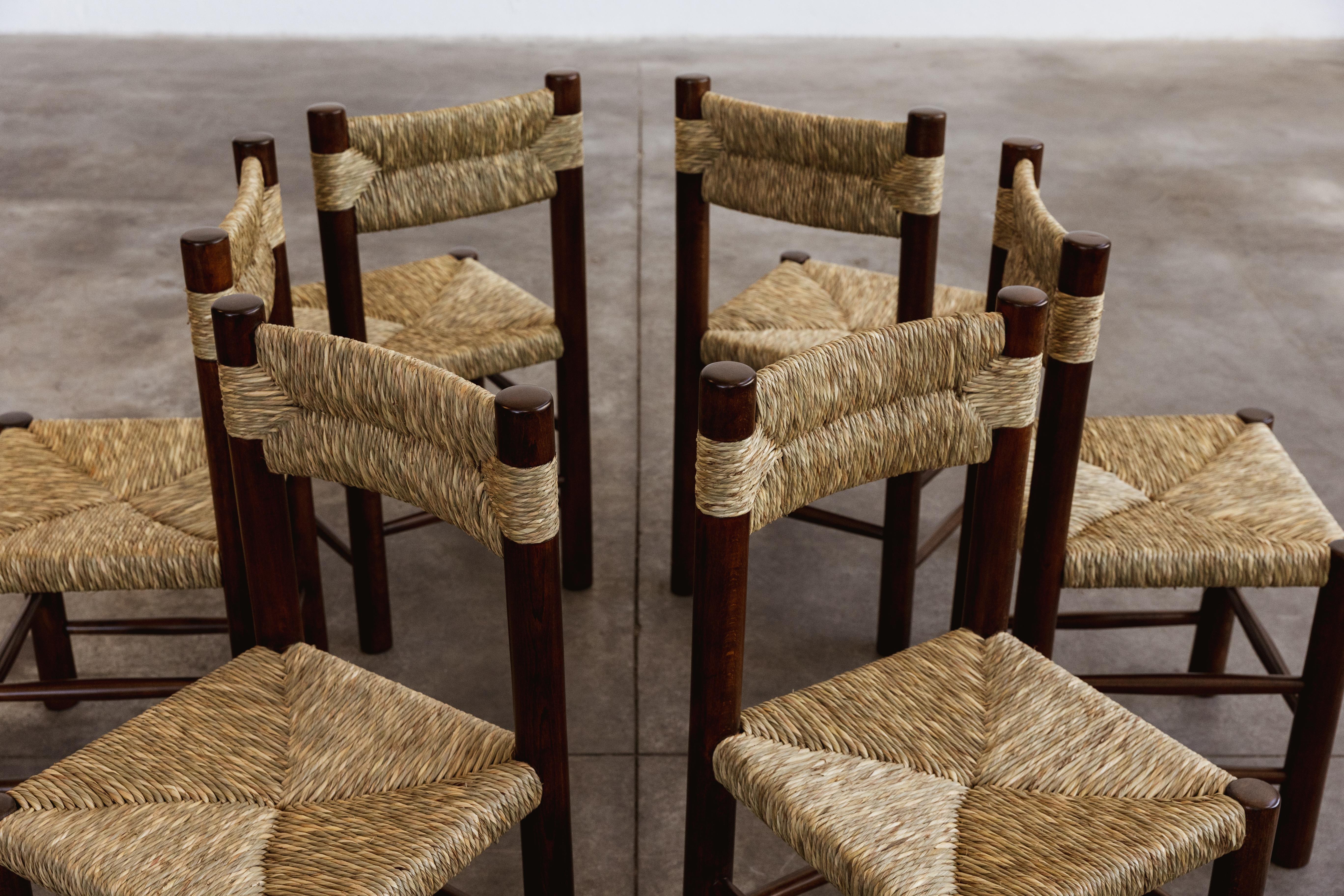 Francese Sedie da pranzo Charlotte Perriand per Robert Sentou, 1964, Set di 6