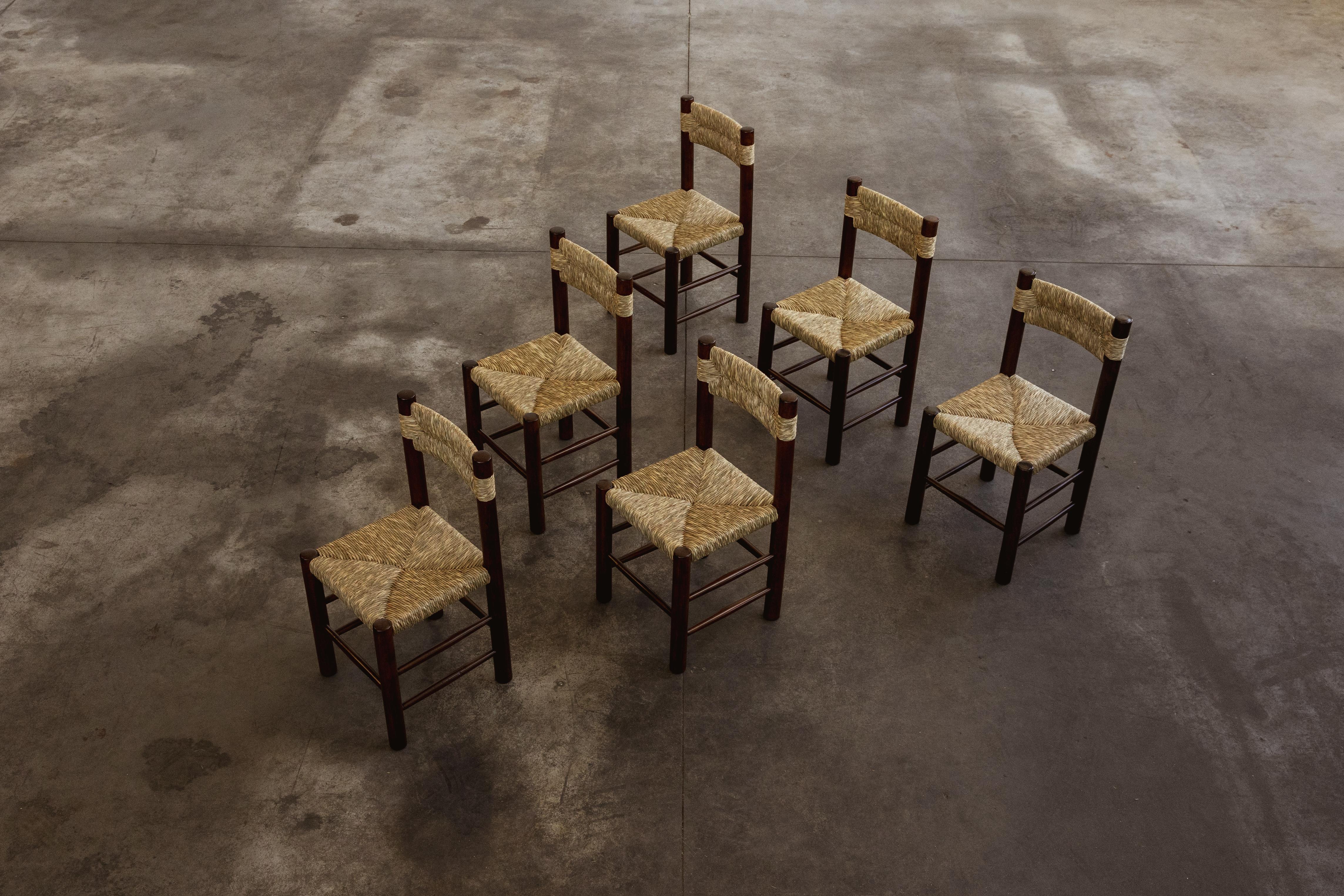 Metà XX secolo Sedie da pranzo Charlotte Perriand per Robert Sentou, 1964, Set di 6