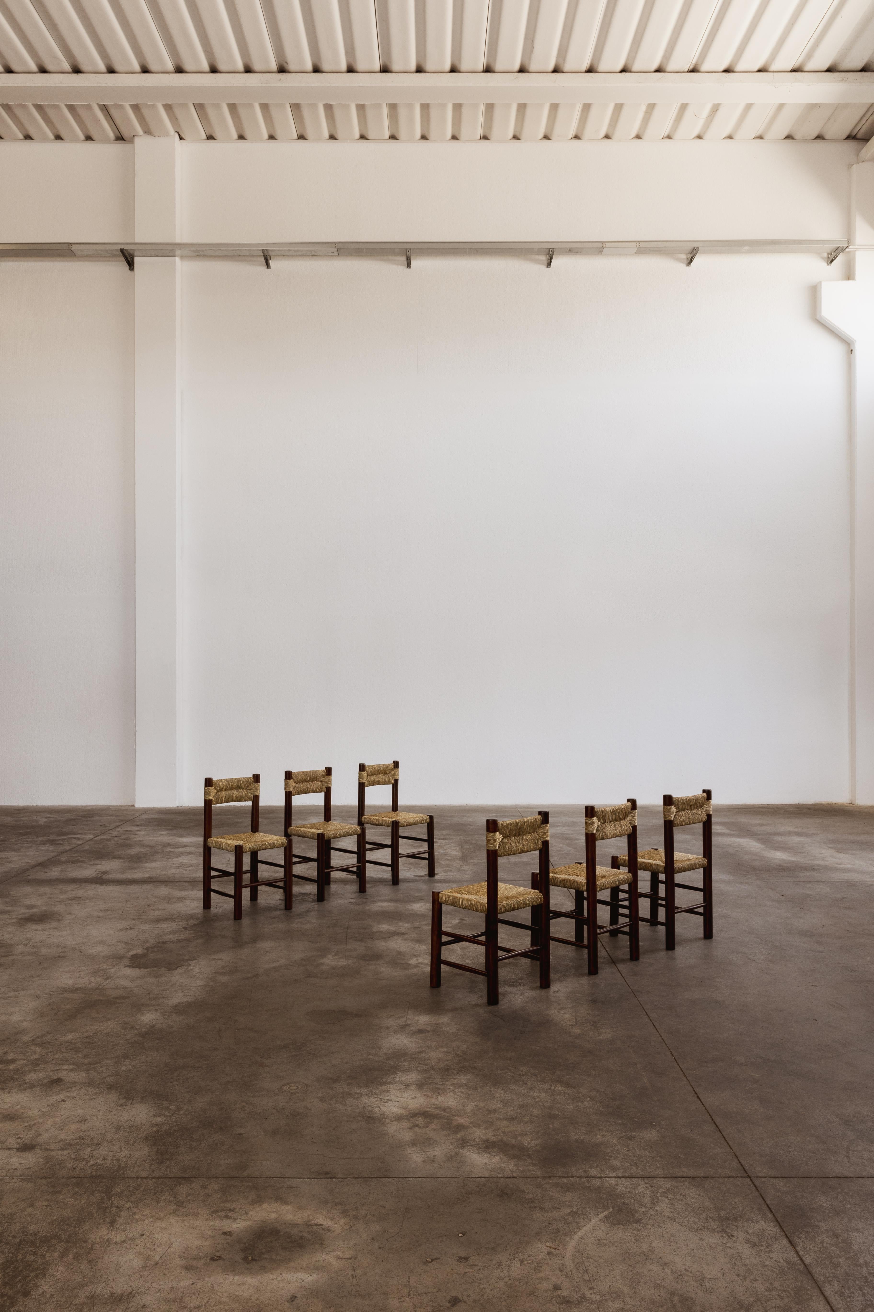 Sedie da pranzo Charlotte Perriand per Robert Sentou, 1964, Set di 6 1