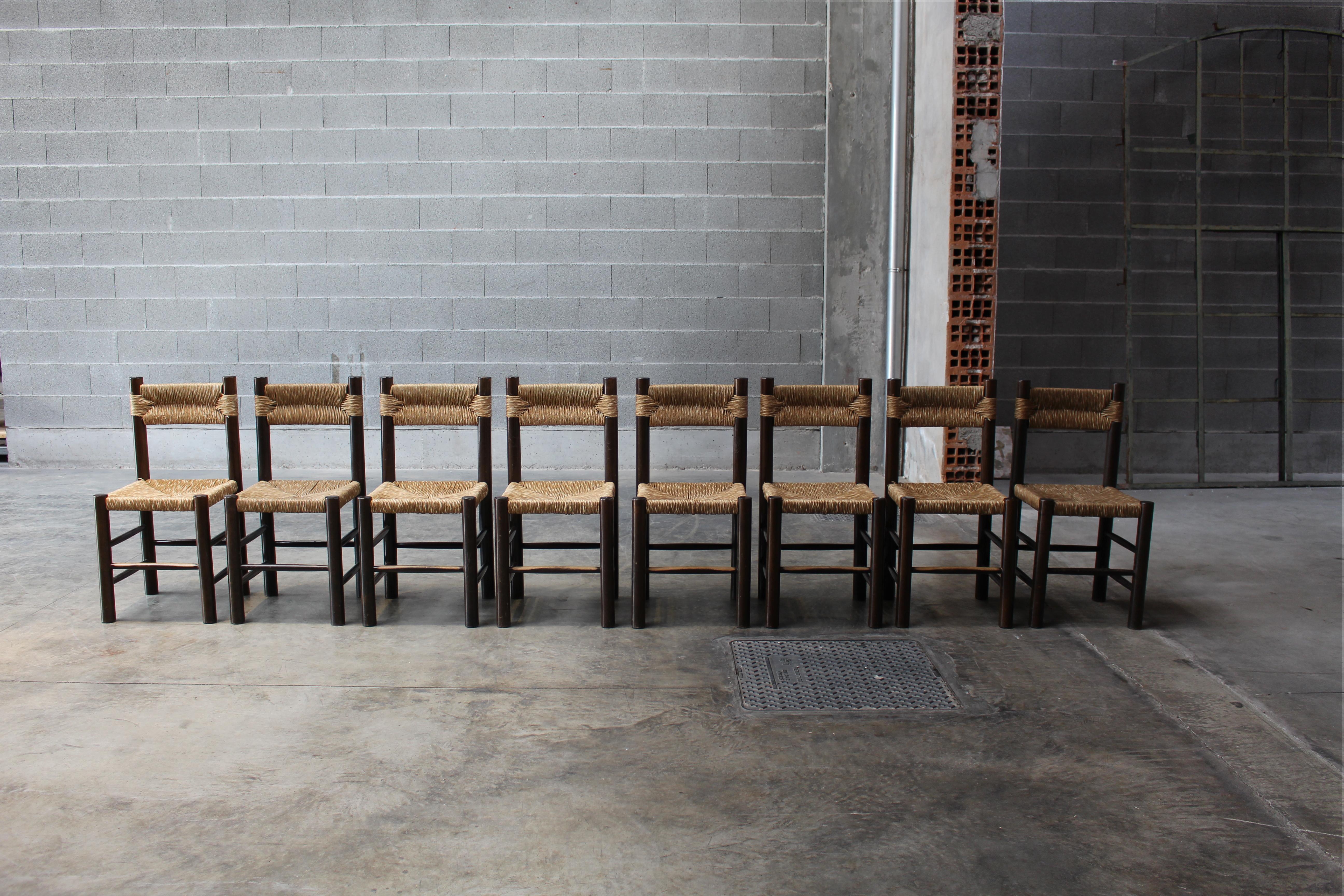 Sedie da pranzo Charlotte Perriand per Robert Sentou, 1964, set di 8 pezzi in vendita 4