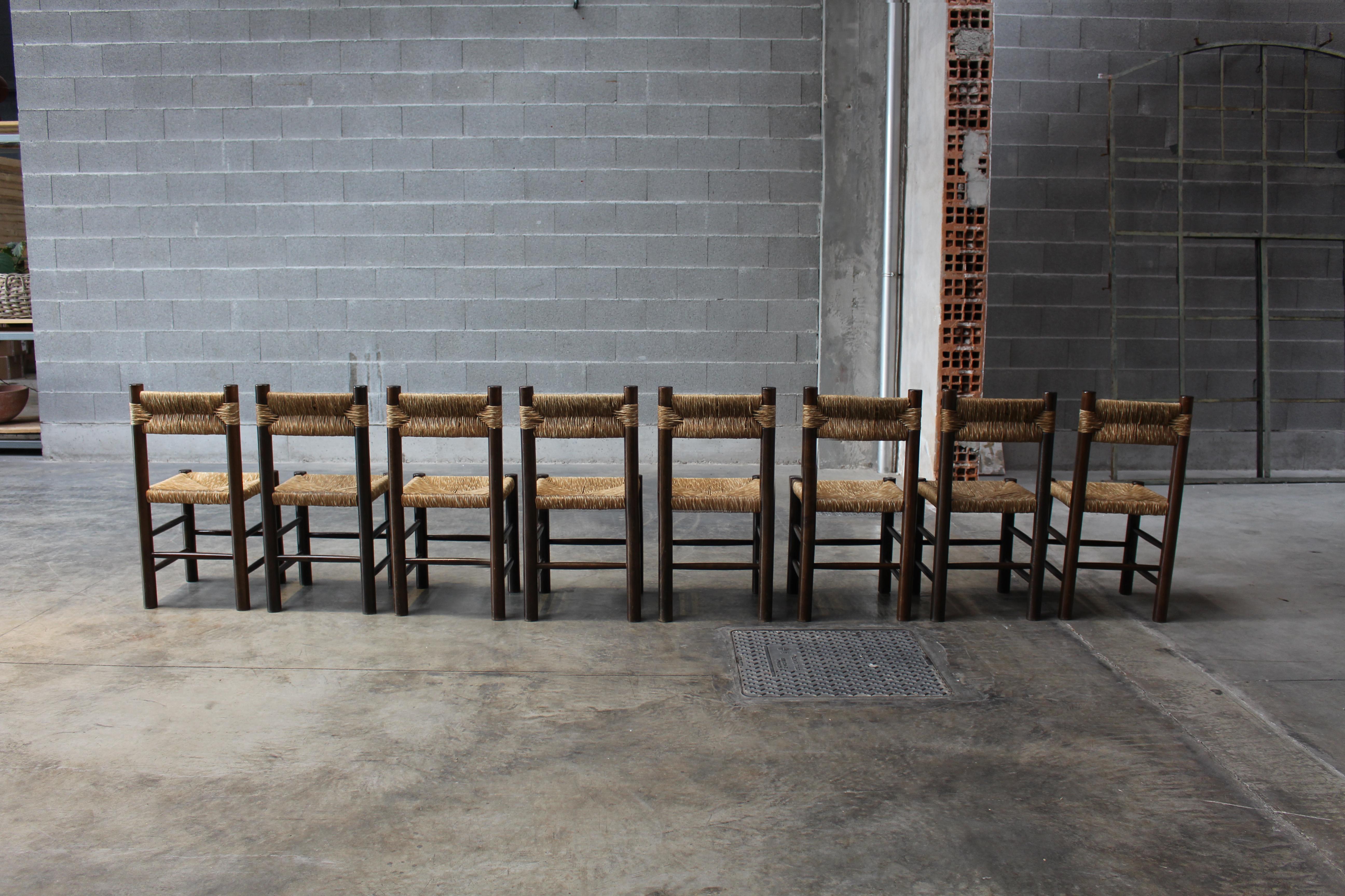 Metà XX secolo Sedie da pranzo Charlotte Perriand per Robert Sentou, 1964, set di 8 pezzi in vendita