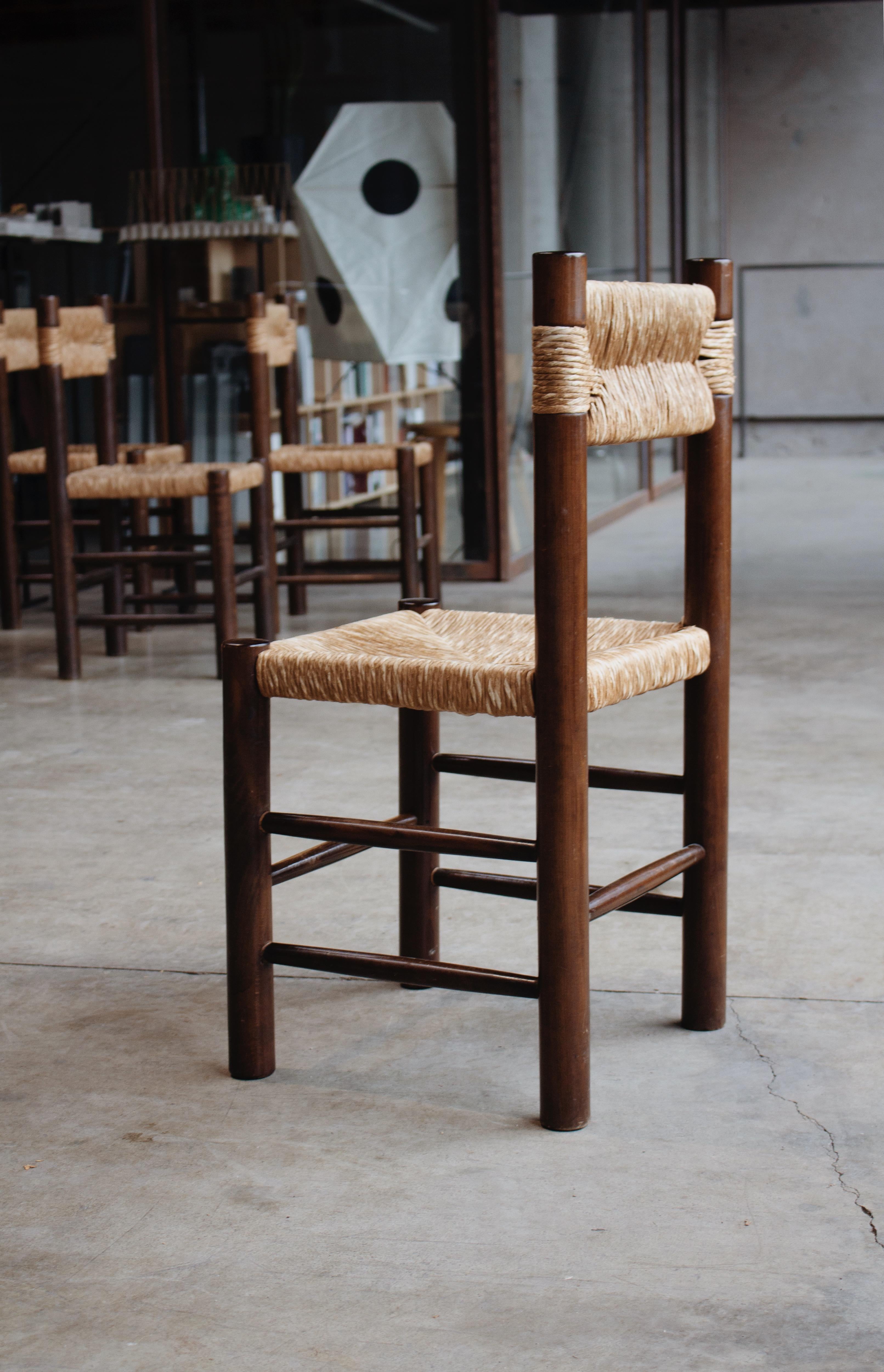 Paglia Sedie da pranzo Charlotte Perriand per Robert Sentou, 1964, set di 8 pezzi in vendita