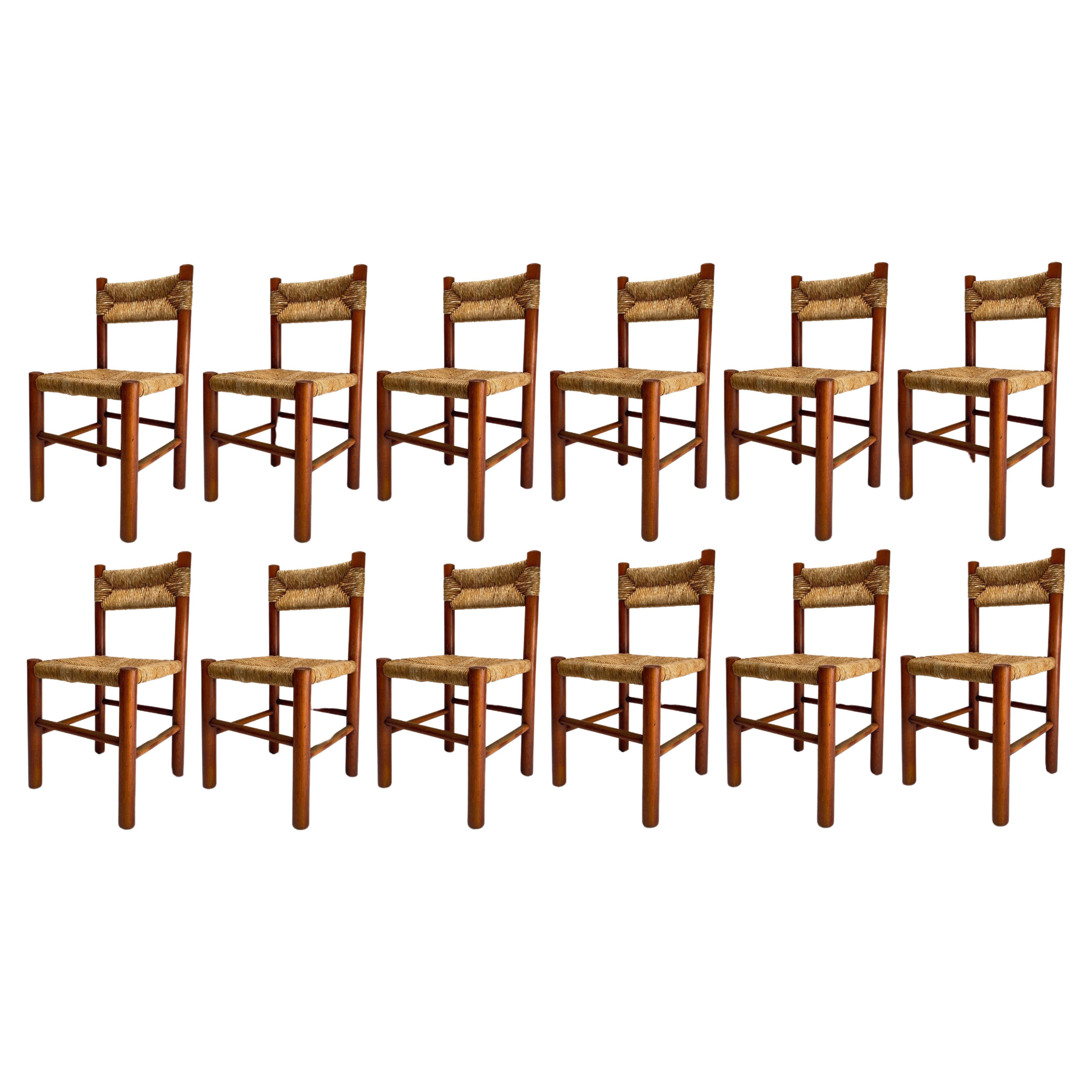 Chaises de salle à manger Charlotte Perriand, France, années 1960, lot de 12