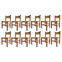 Vintage Charlotte Perriand Dining Chairs, France 1960s, Set of 12
