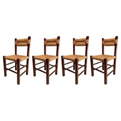Charlotte Perriand (Attr.) Esszimmerstühle, Frankreich 1960er Jahre, 4er Jahre, Set