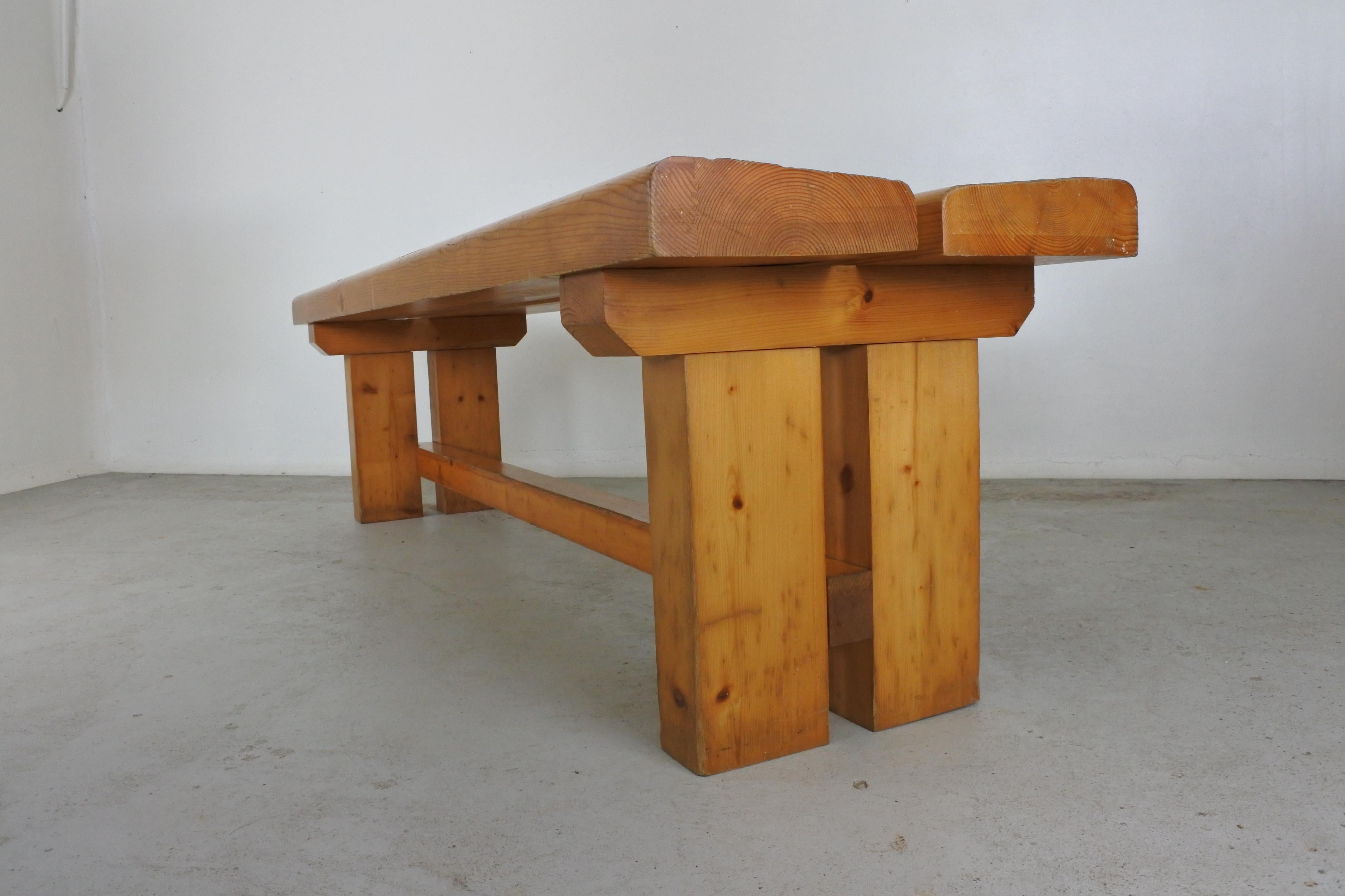 Charlotte Perriand Documented Solid Pine Wood Bench, 1977 5