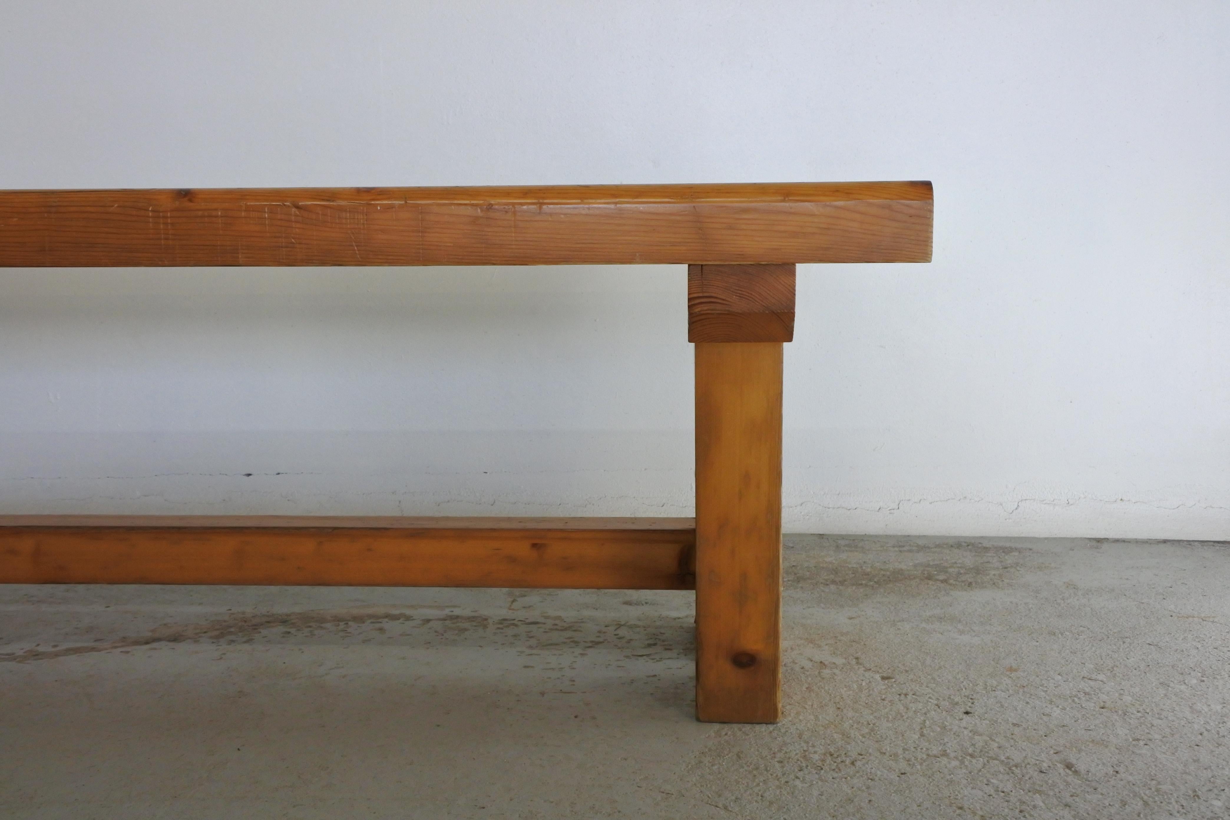 Charlotte Perriand Documented Solid Pine Wood Bench, 1977 6