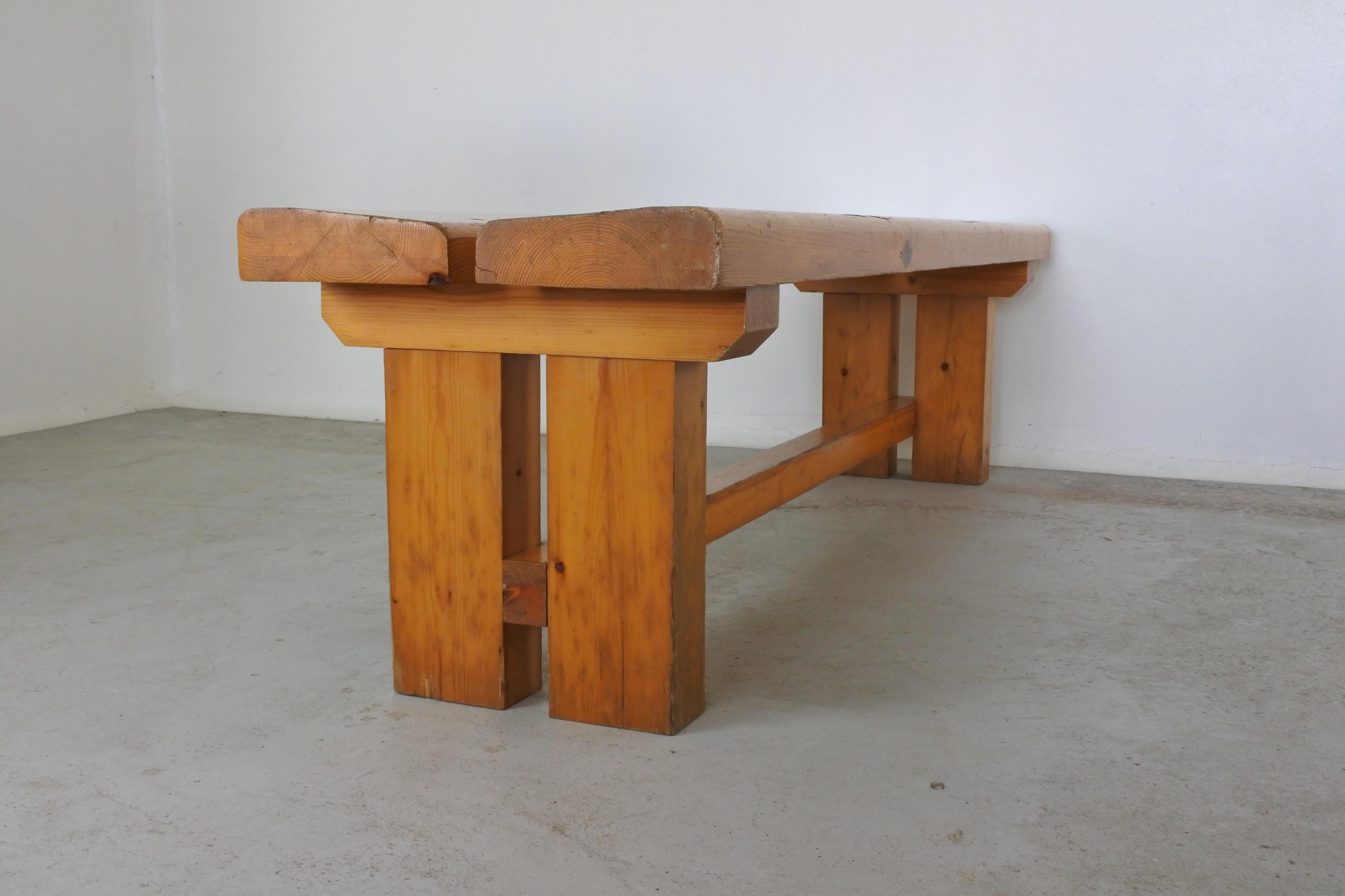 Late 20th Century Charlotte Perriand Documented Solid Pine Wood Bench, 1977