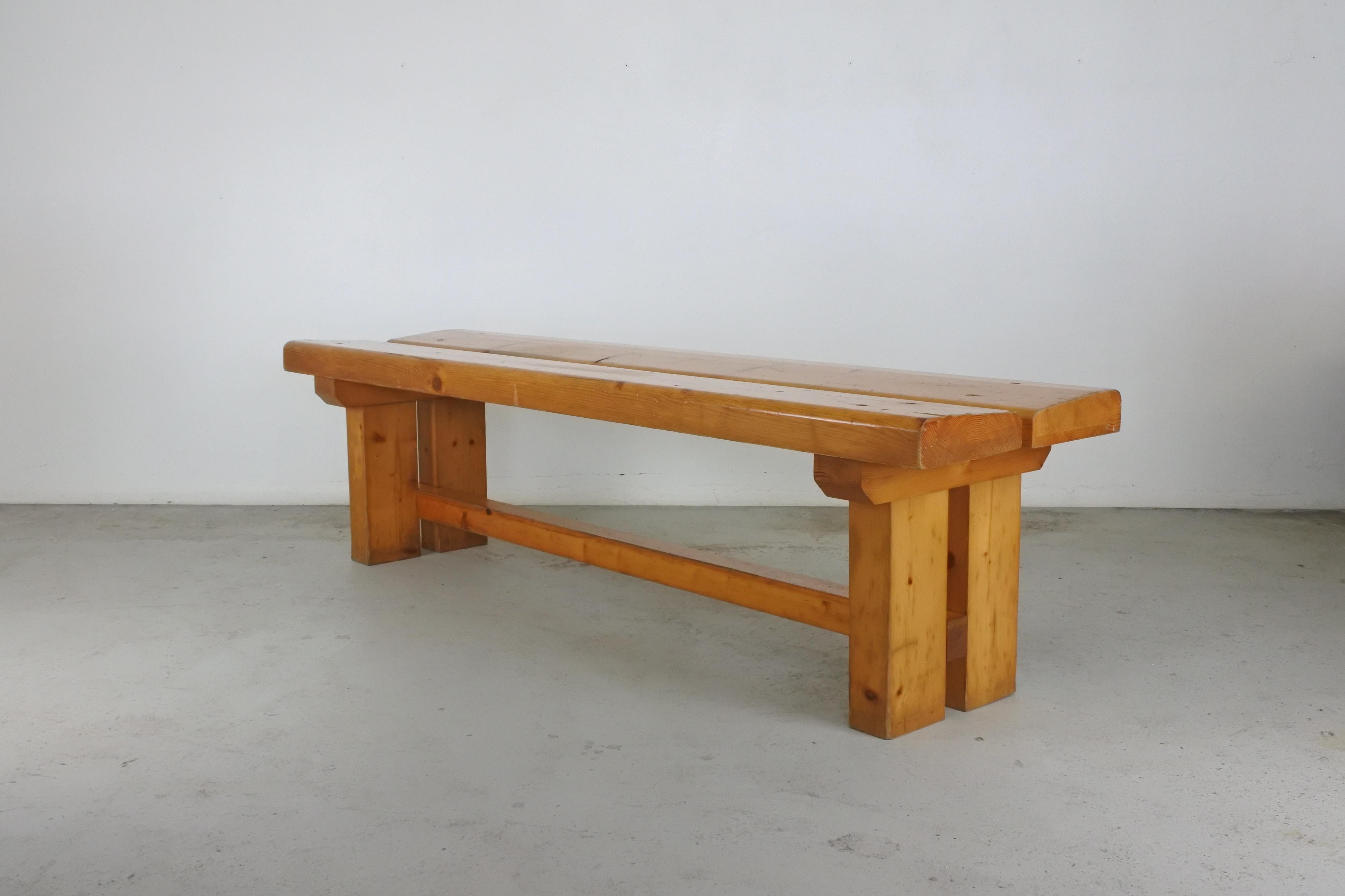 Charlotte Perriand Documented Solid Pine Wood Bench, 1977 2