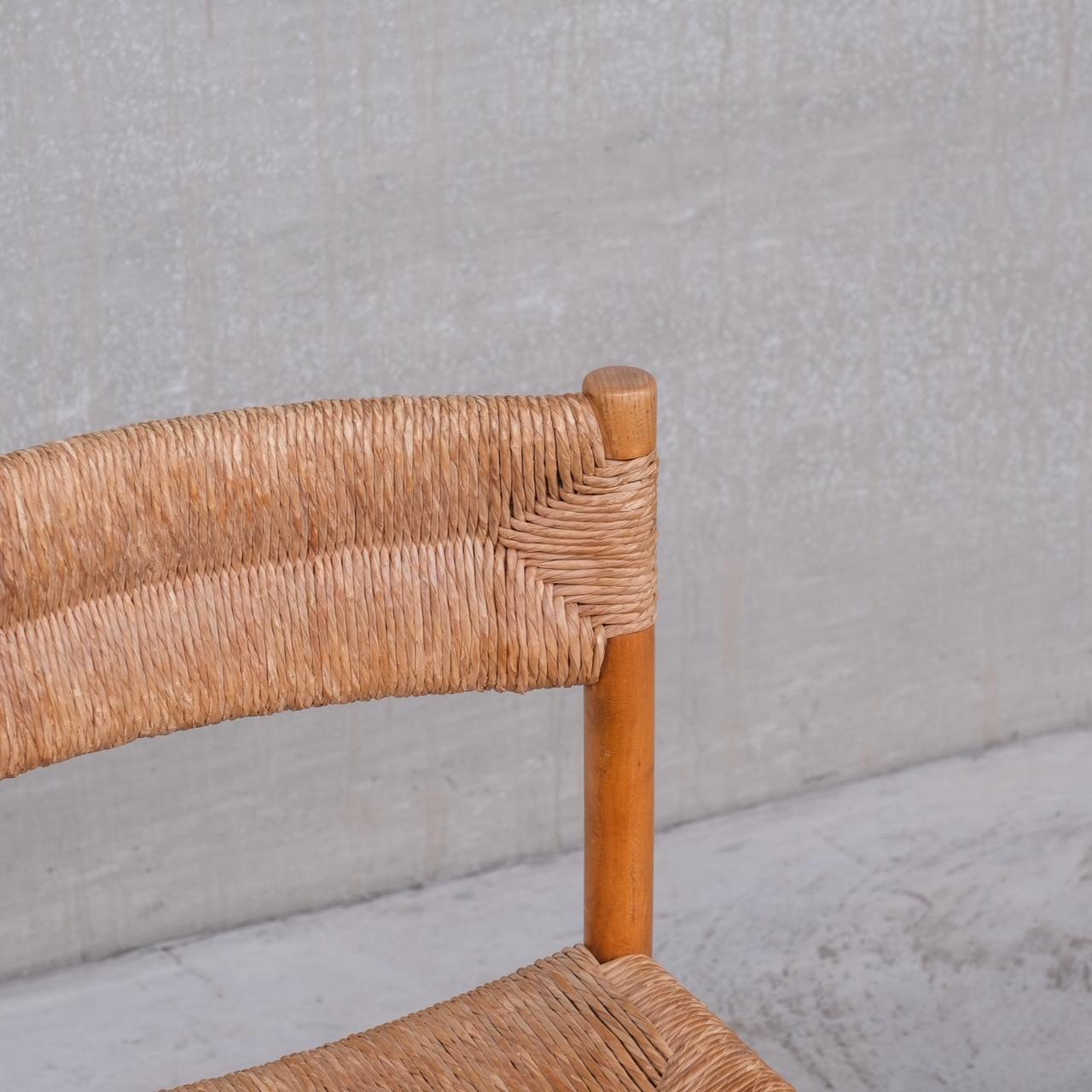 Wood Charlotte Perriand 'Dordogne' Mid-Century Rush Dining Chairs
