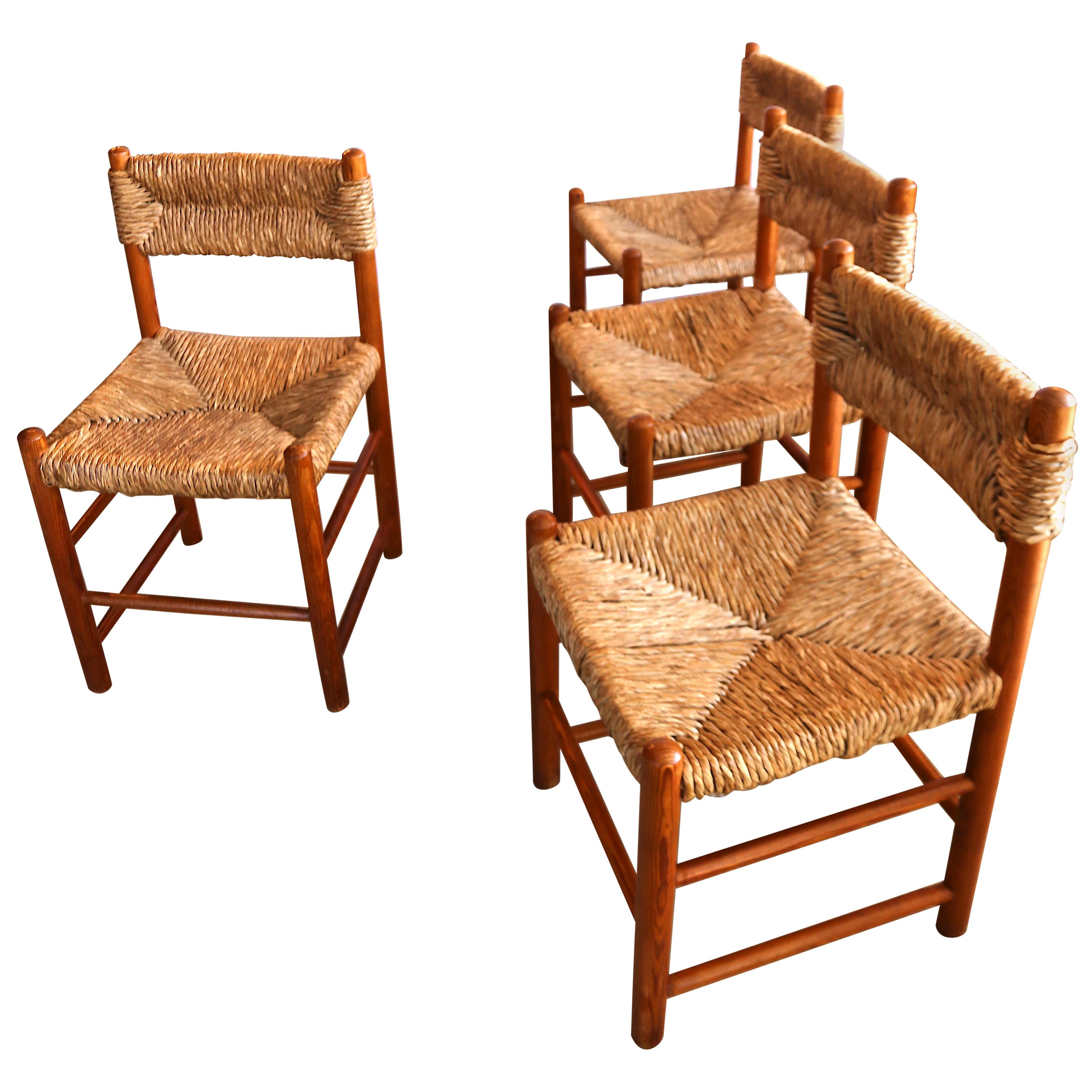 Charlotte Perriand Dordogne Straw Dining Chair for Robert Sentou, 8 Available For Sale