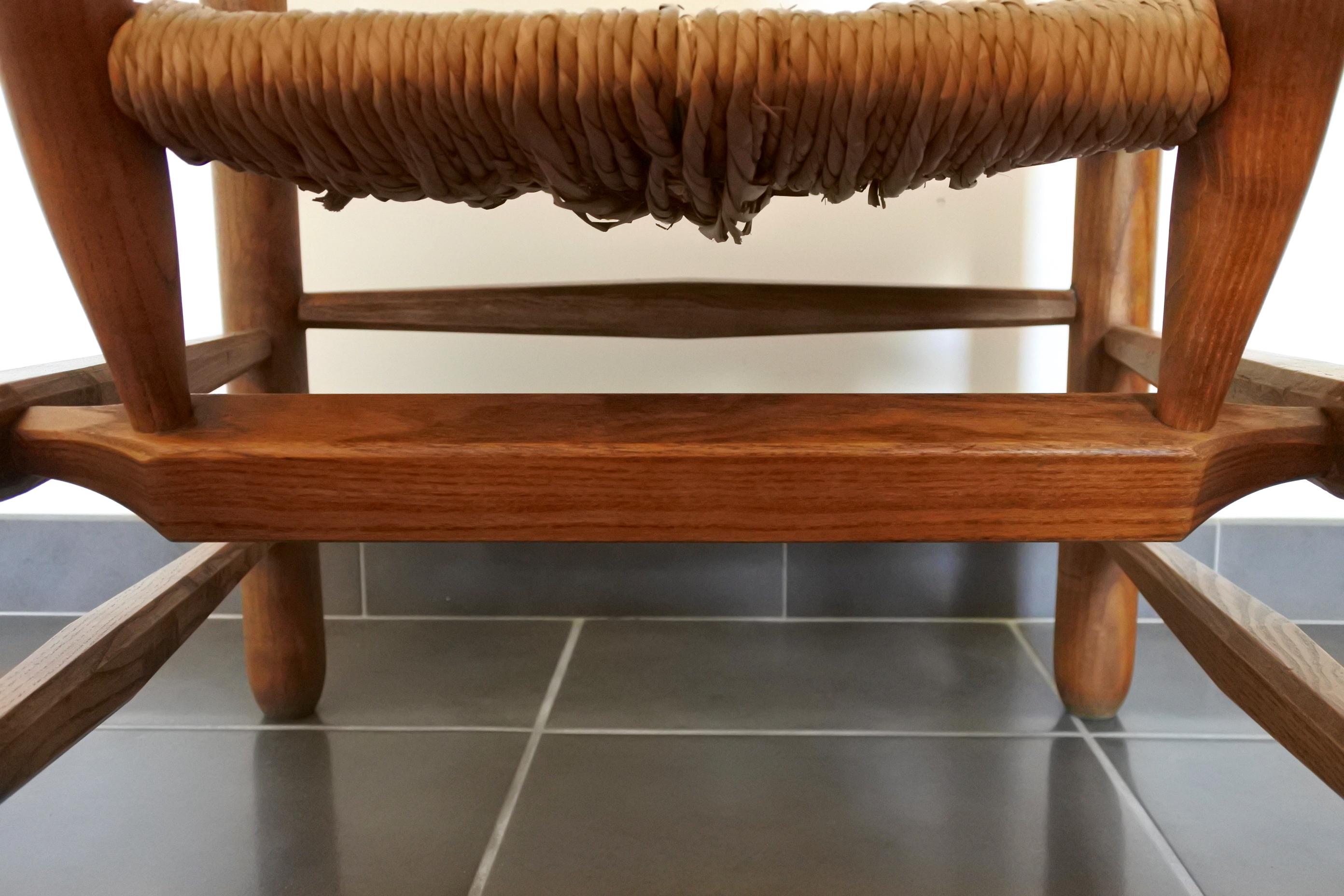 Charlotte Perriand Early Rush Armchair N°21, Solid Wood and Straw, France 5