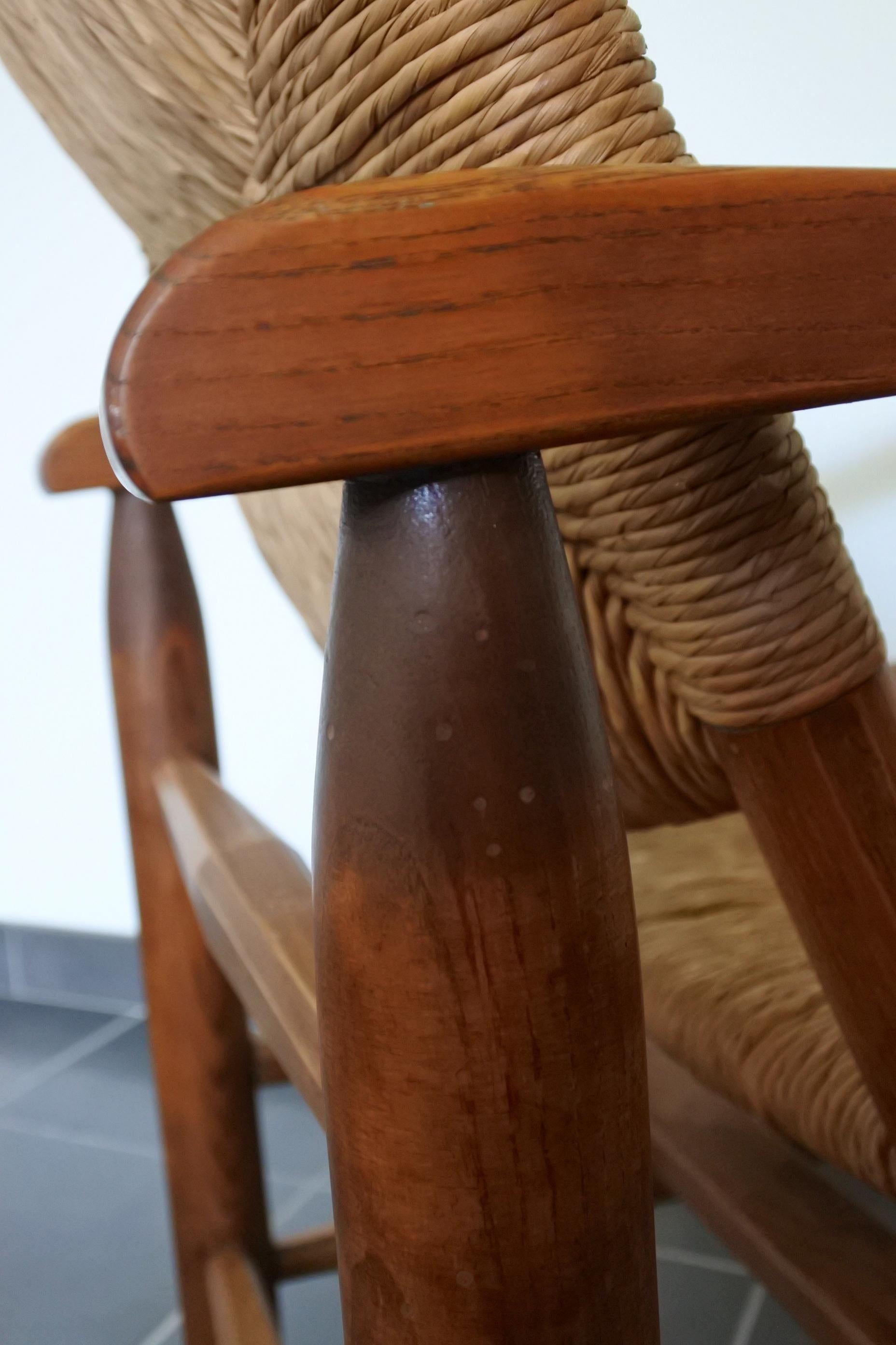 Charlotte Perriand Early Rush Armchair N°21, Solid Wood and Straw, France 6