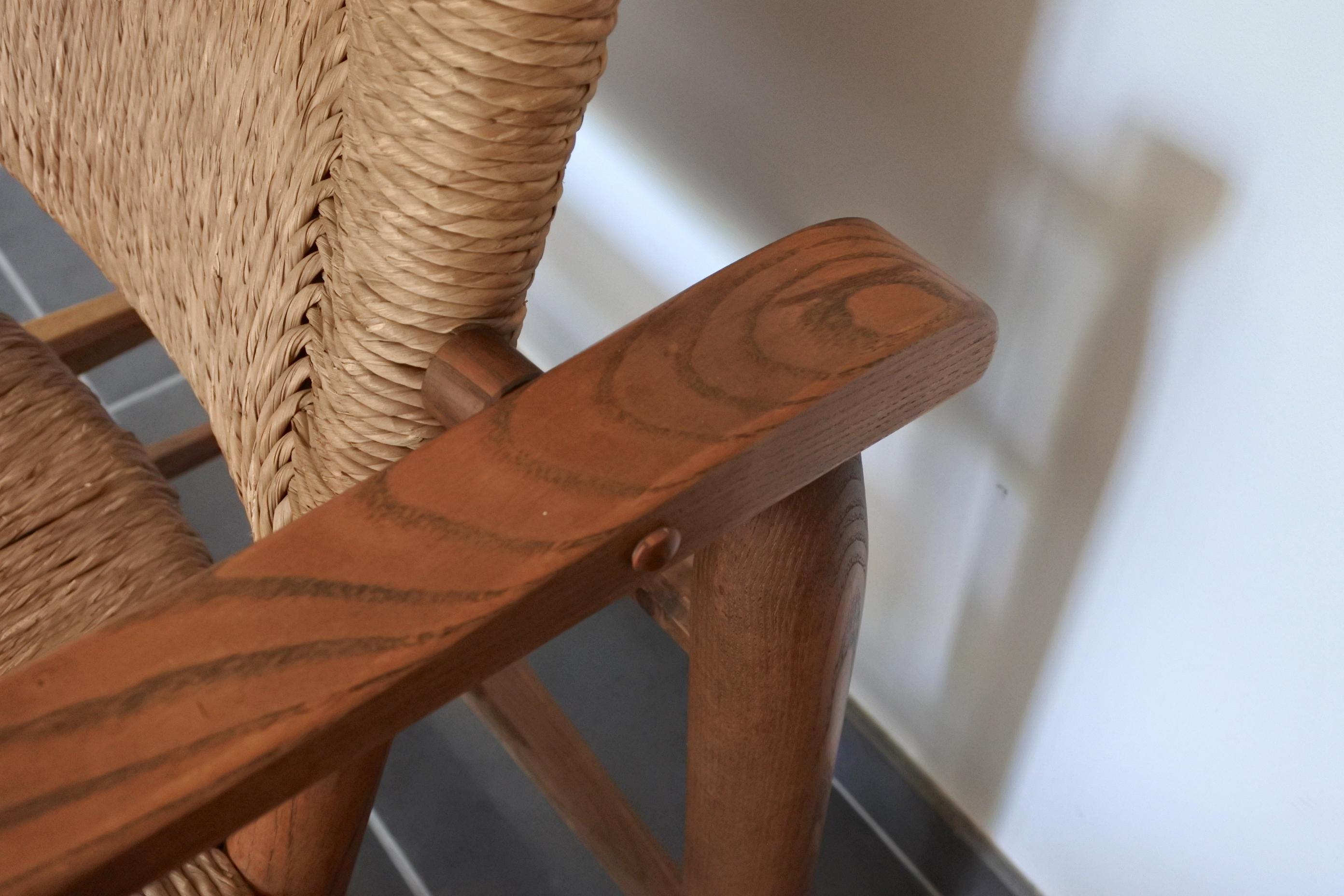 Charlotte Perriand Early Rush Armchair N°21, Solid Wood and Straw, France 1