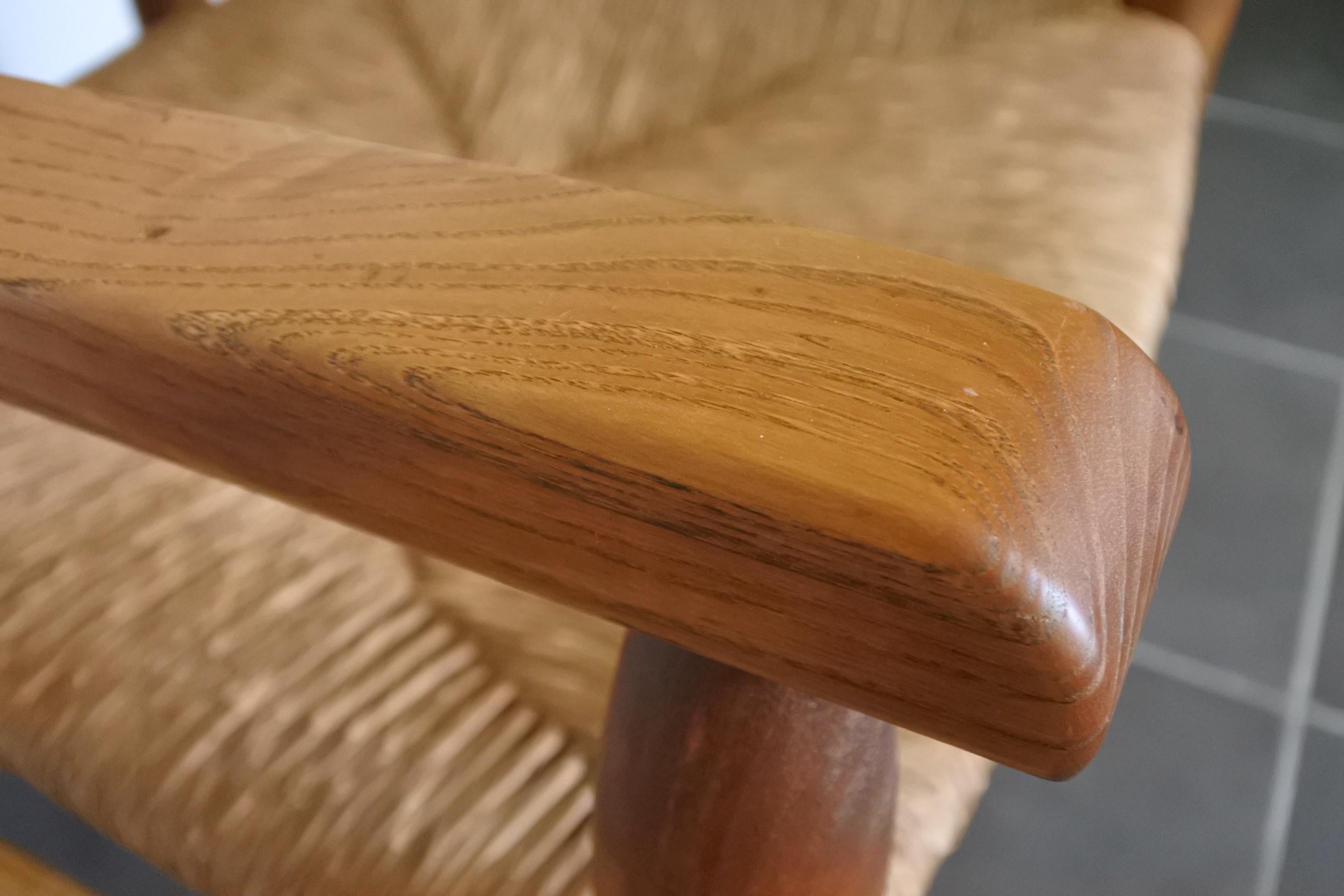 Charlotte Perriand Early Rush Armchair N°21, Solid Wood and Straw, France 2