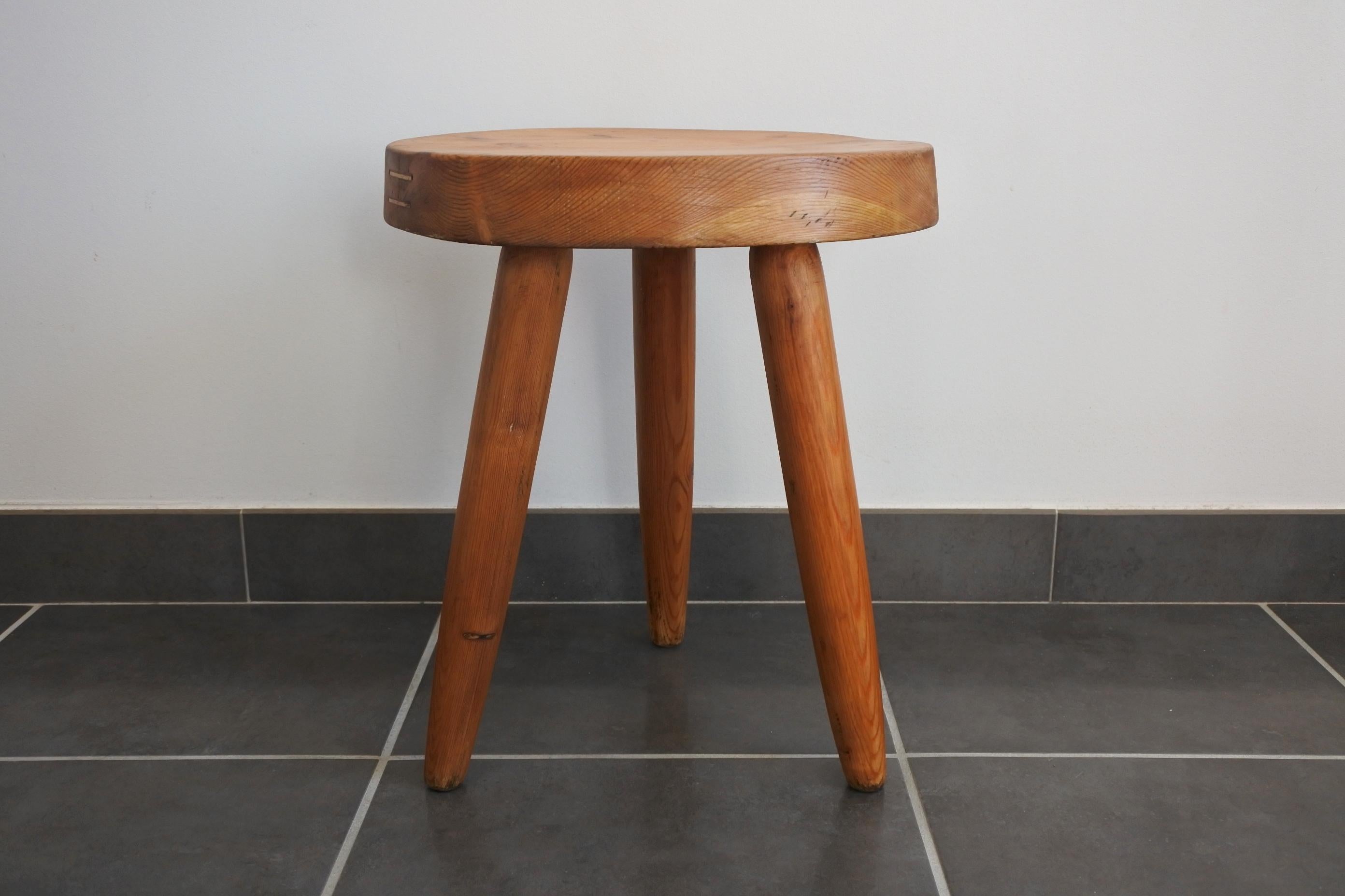 Mid-Century Modern Charlotte Perriand Early Wood Stool Edited by Georges Blanchon
