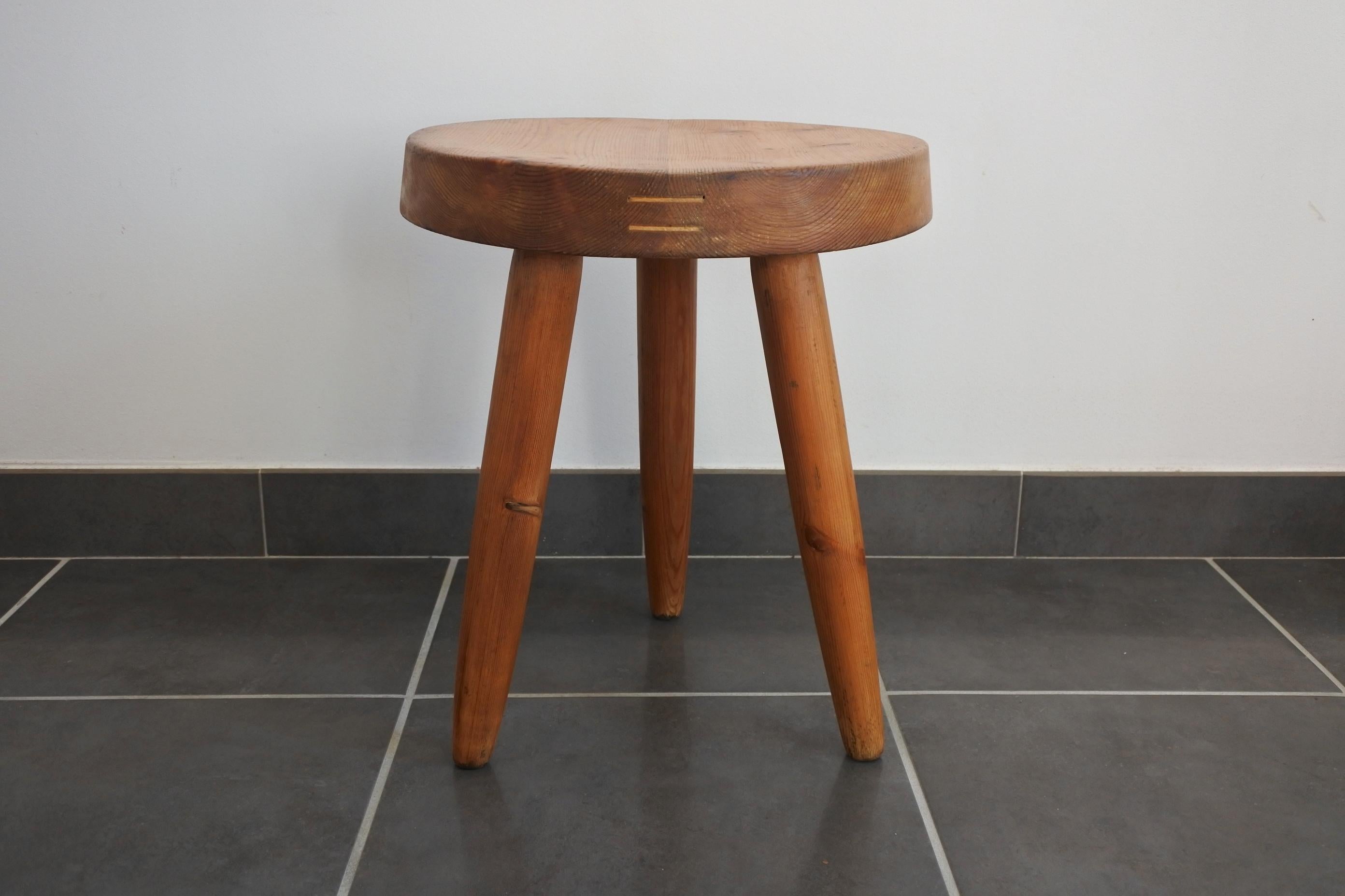 French Charlotte Perriand Early Wood Stool Edited by Georges Blanchon