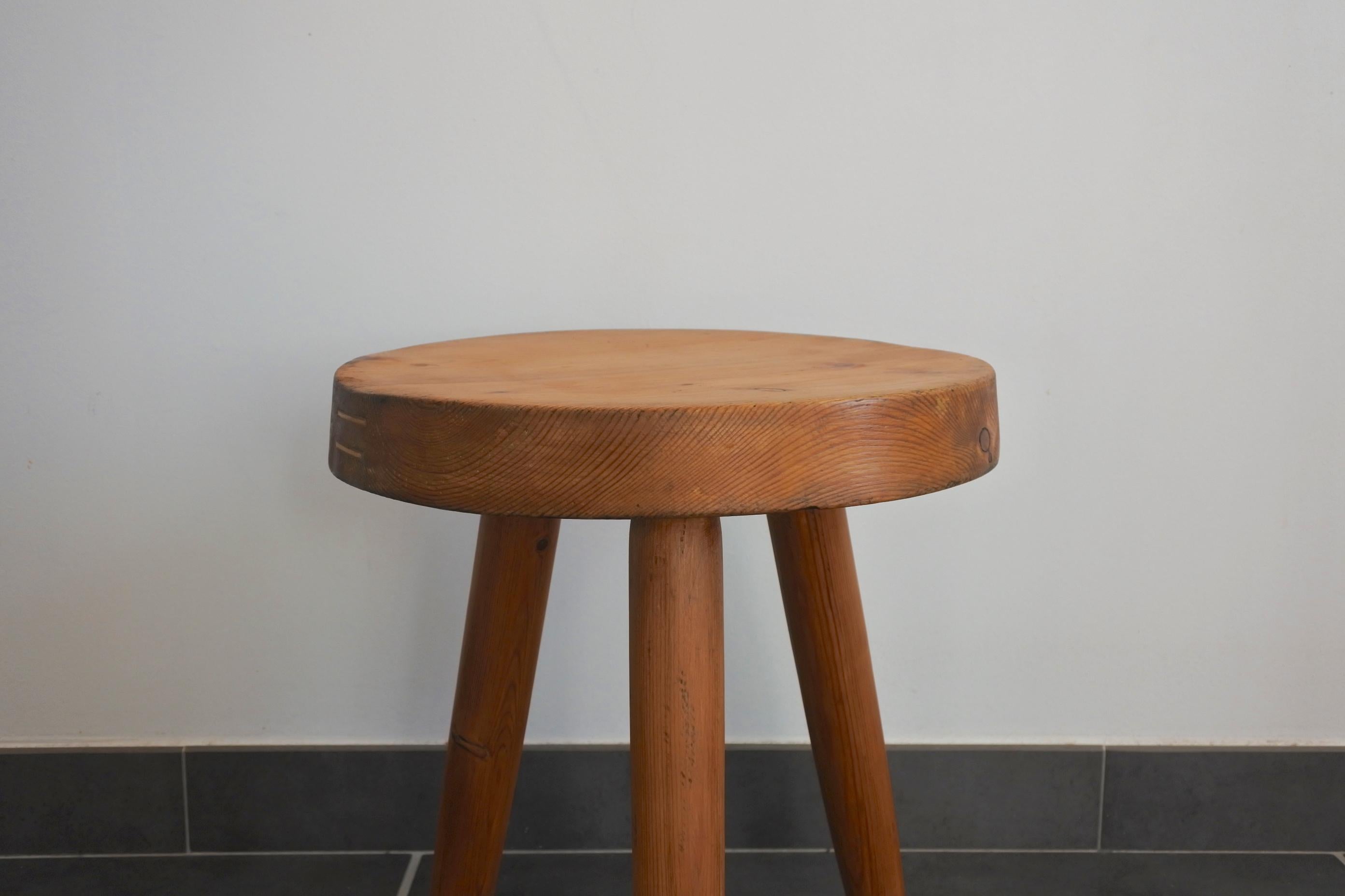 Charlotte Perriand Early Wood Stool Edited by Georges Blanchon In Good Condition In La Teste De Buch, FR