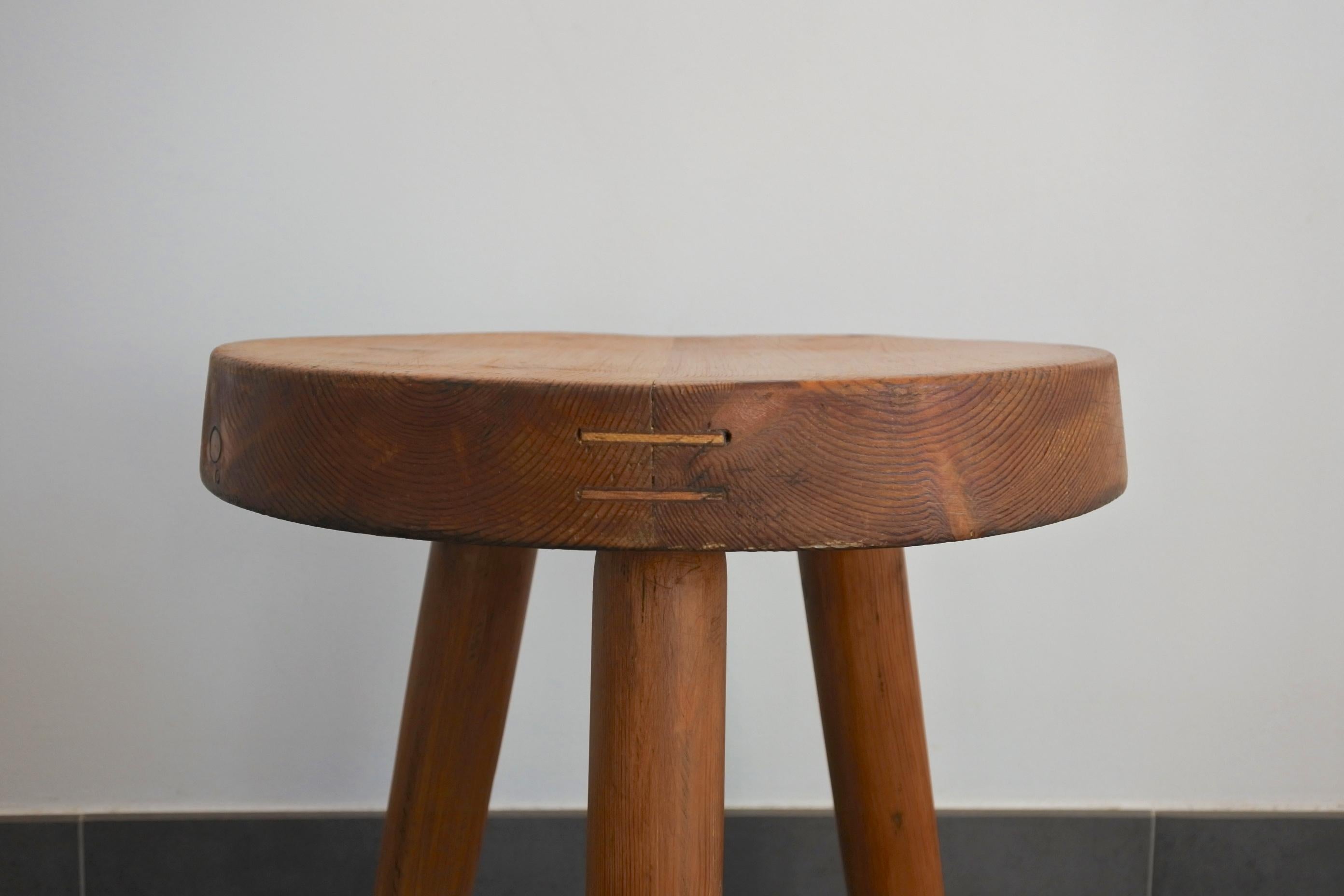 Mid-20th Century Charlotte Perriand Early Wood Stool Edited by Georges Blanchon