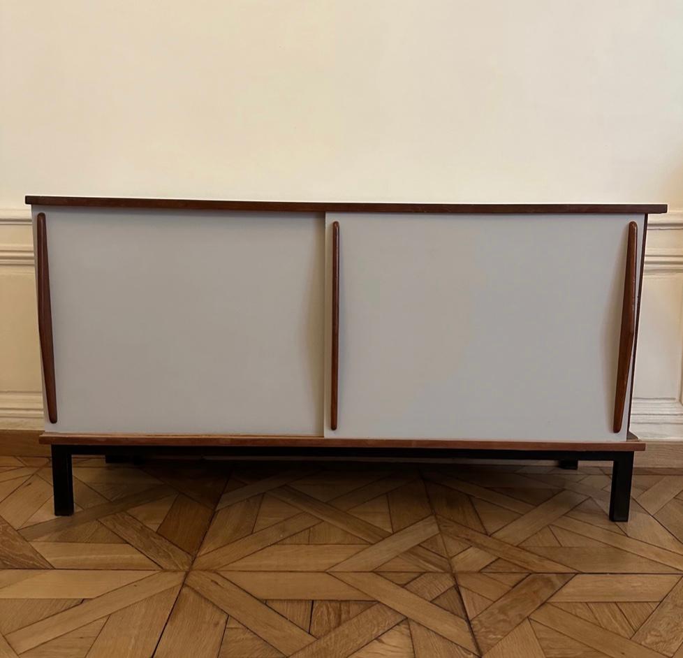 Charlotte Perriandd Commode from 1958 in warm brown wood and light grey