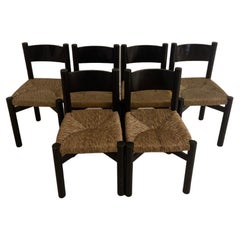 Charlotte Perriand ensemble of 6 black chairs