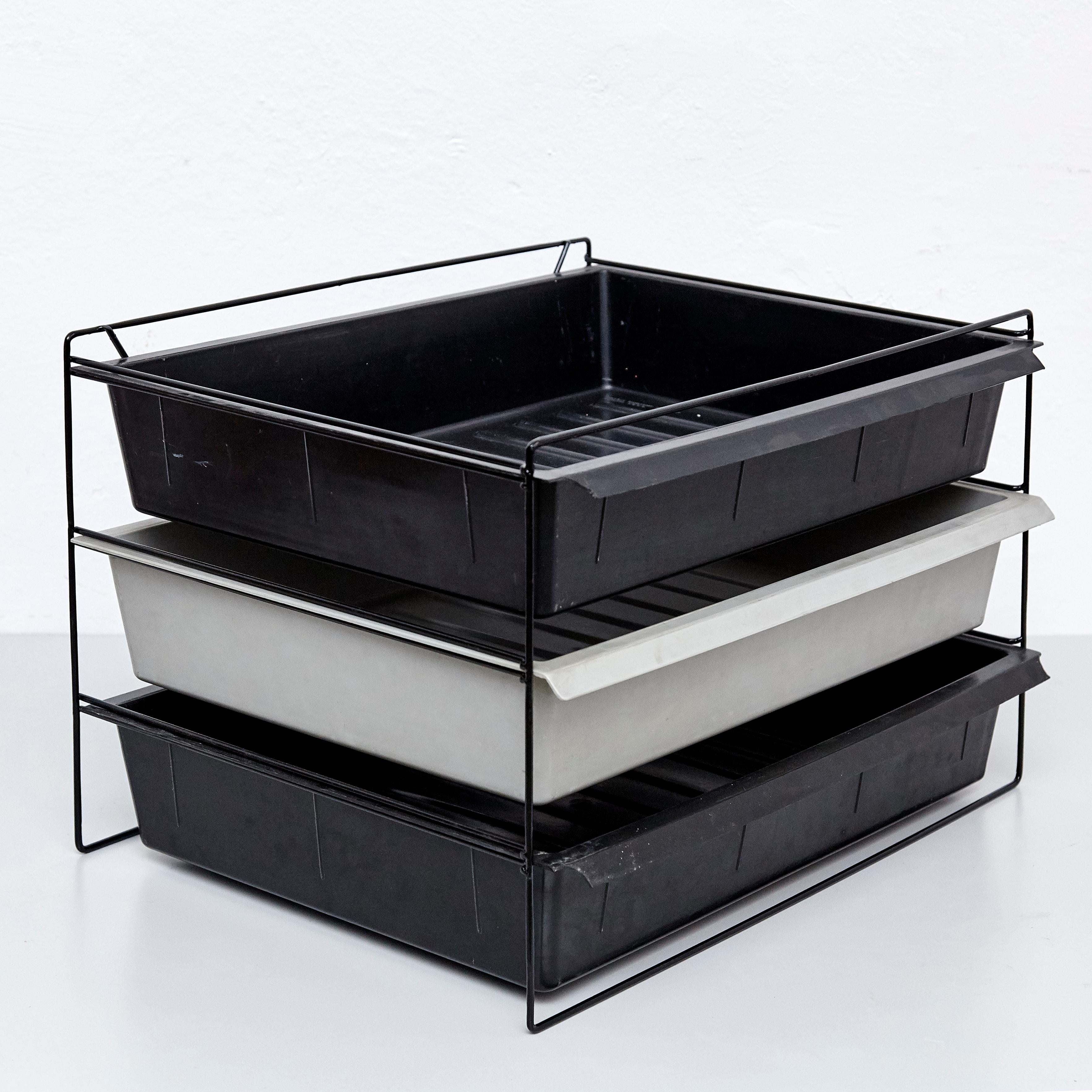French Charlotte Perriand Mid Century Modern Plastic And Metal File Rack, circa 1955
