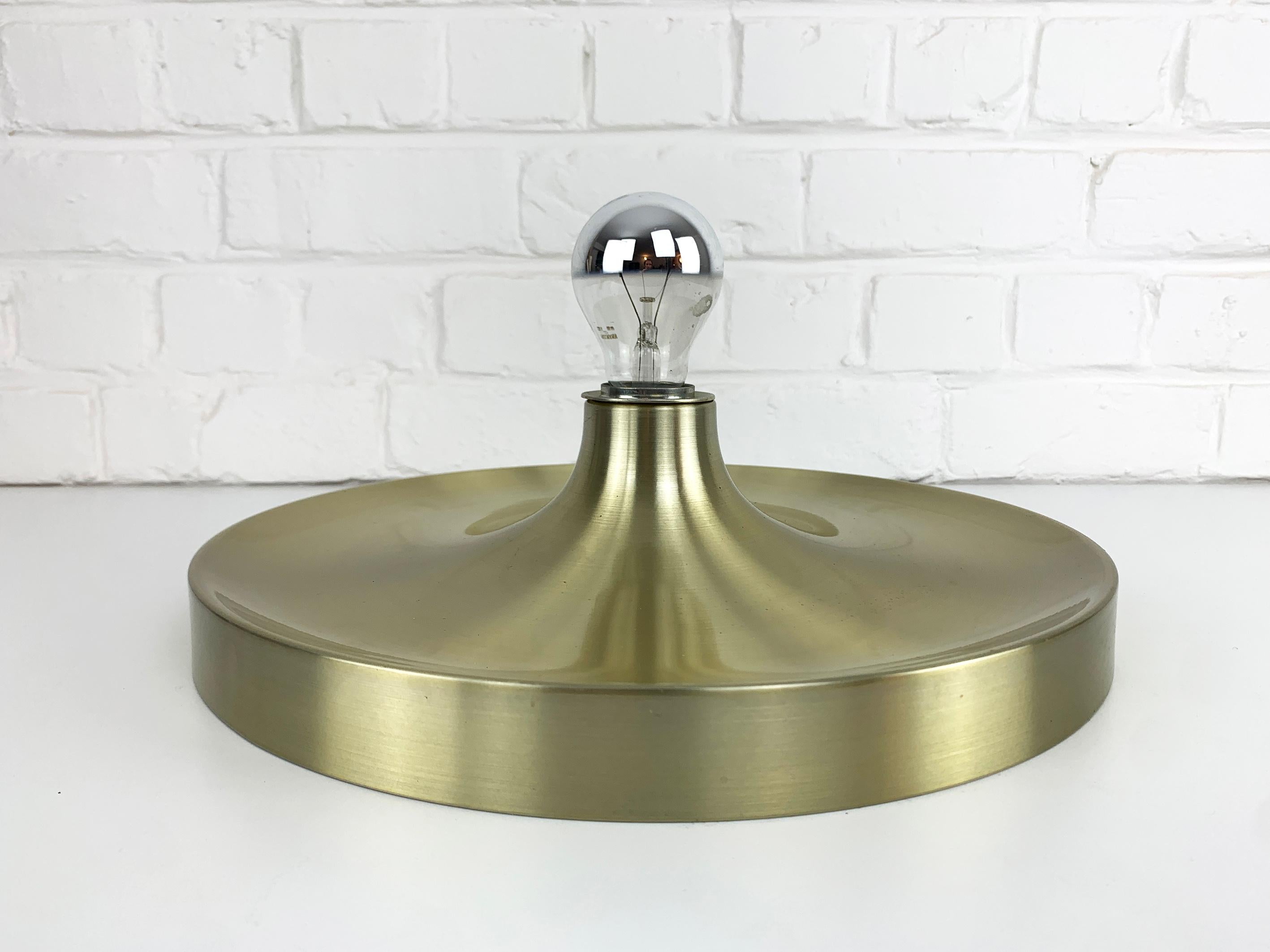 Mid-Century Modern Charlotte Perriand Flush Sconce Gold Disc Wall Light, Germany, 1960s For Sale