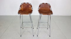 Charlotte Perriand for "Les Arc" Set of 2 Original Leather Barstools, 1960