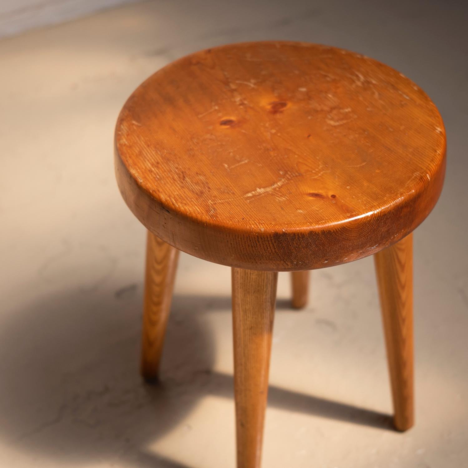 Mid-20th Century Charlotte Perriand Pine Four Legs Stool, 1960s