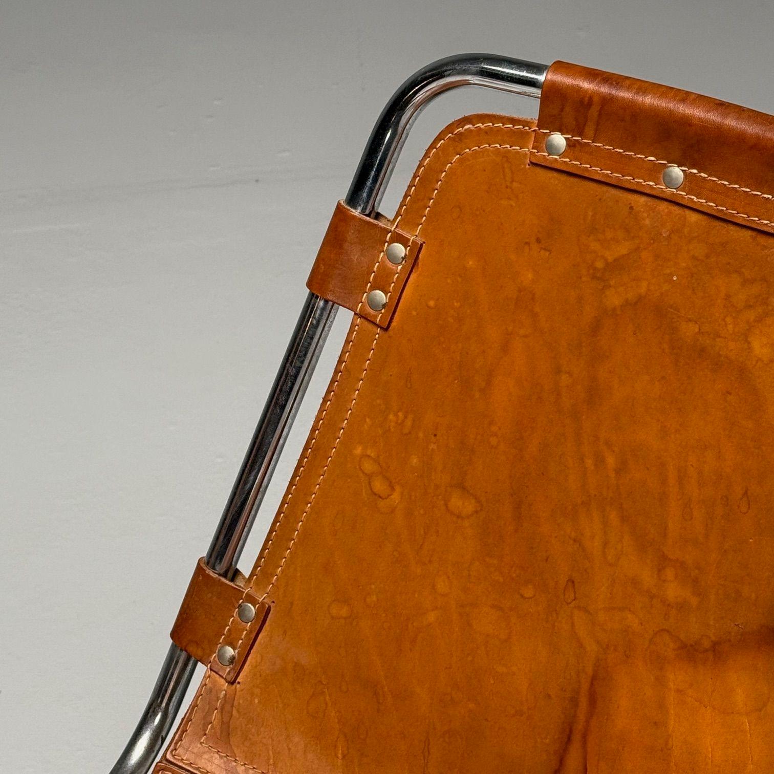 Charlotte Perriand, French Mid-Century Modern, Dining Chairs, Distressed Leather 6