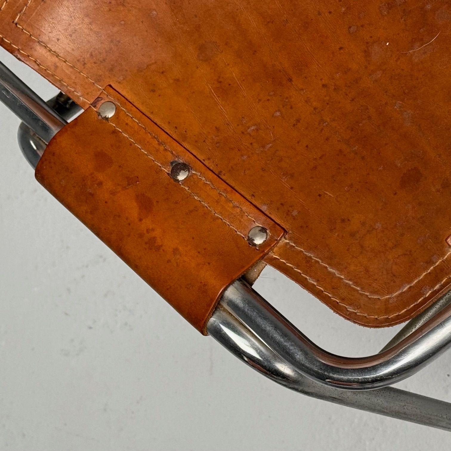 Charlotte Perriand, French Mid-Century Modern, Dining Chairs, Distressed Leather 7