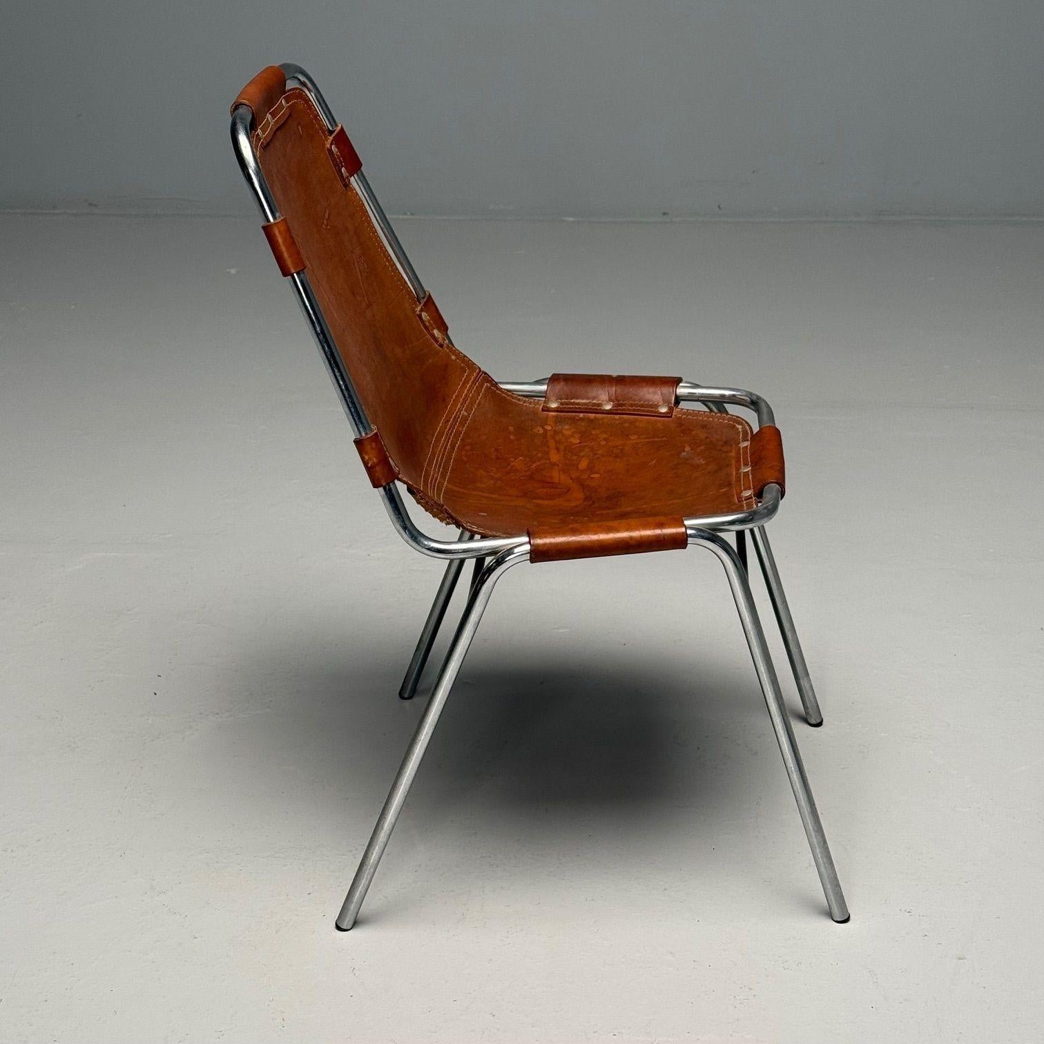 Charlotte Perriand, French Mid-Century Modern, Dining Chairs, Distressed Leather 8