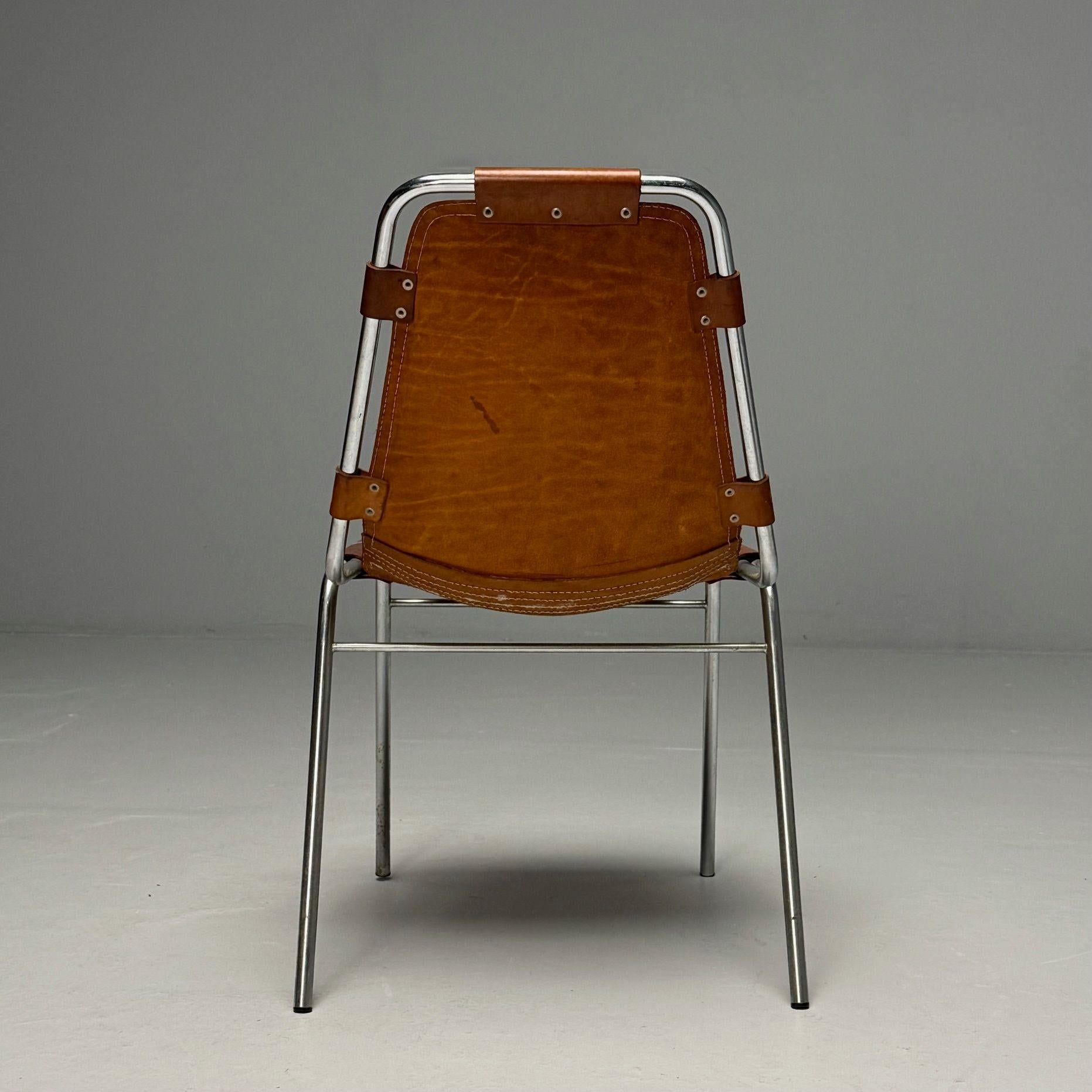 Charlotte Perriand, French Mid-Century Modern, Dining Chairs, Distressed Leather 9