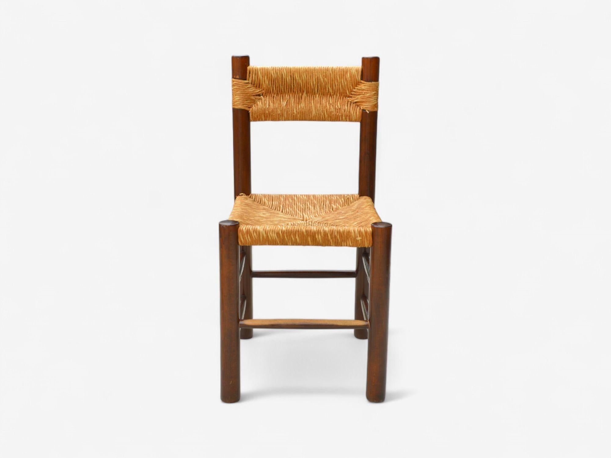 Charlotte Perriand, Moderno francese, paglia, legno, sei sedie da pranzo, Francia, anni '60 in vendita 4