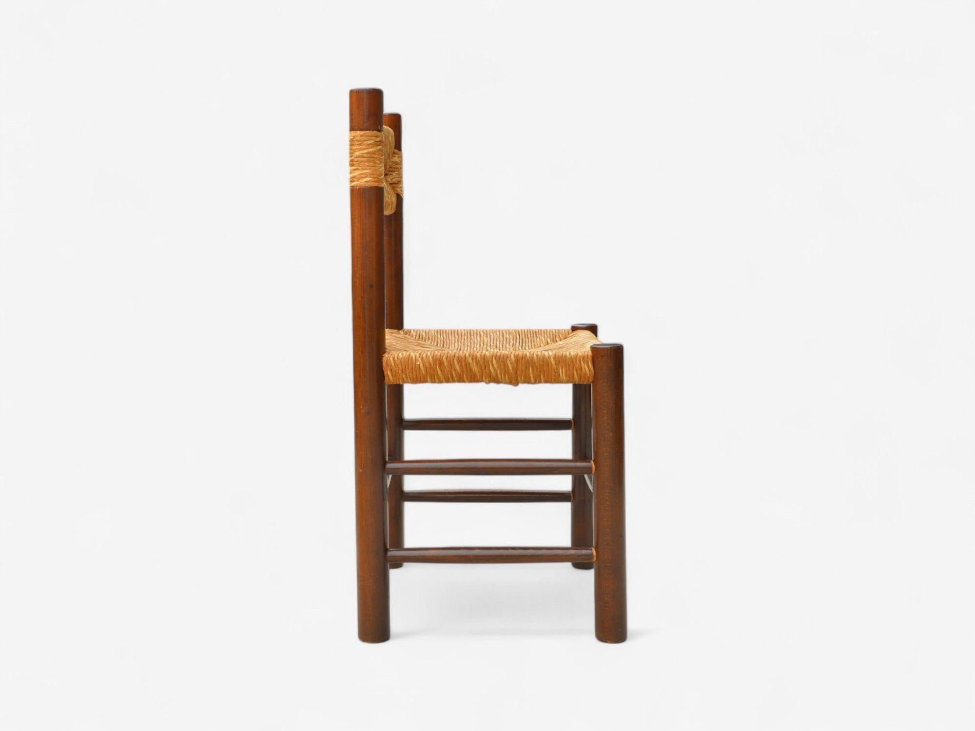 Francese Charlotte Perriand, Moderno francese, paglia, legno, sei sedie da pranzo, Francia, anni '60 in vendita