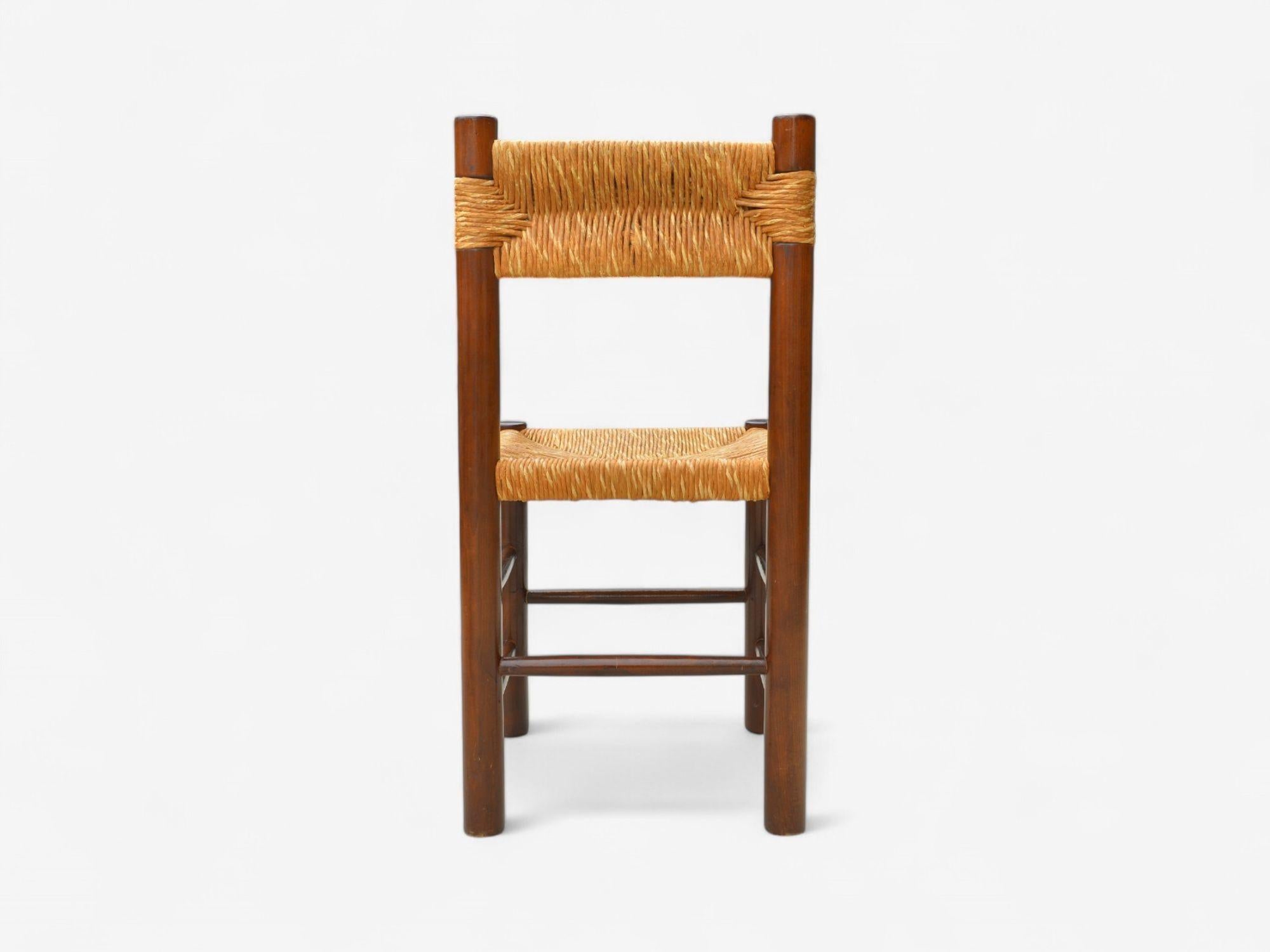 Paglia Charlotte Perriand, Moderno francese, paglia, legno, sei sedie da pranzo, Francia, anni '60 in vendita
