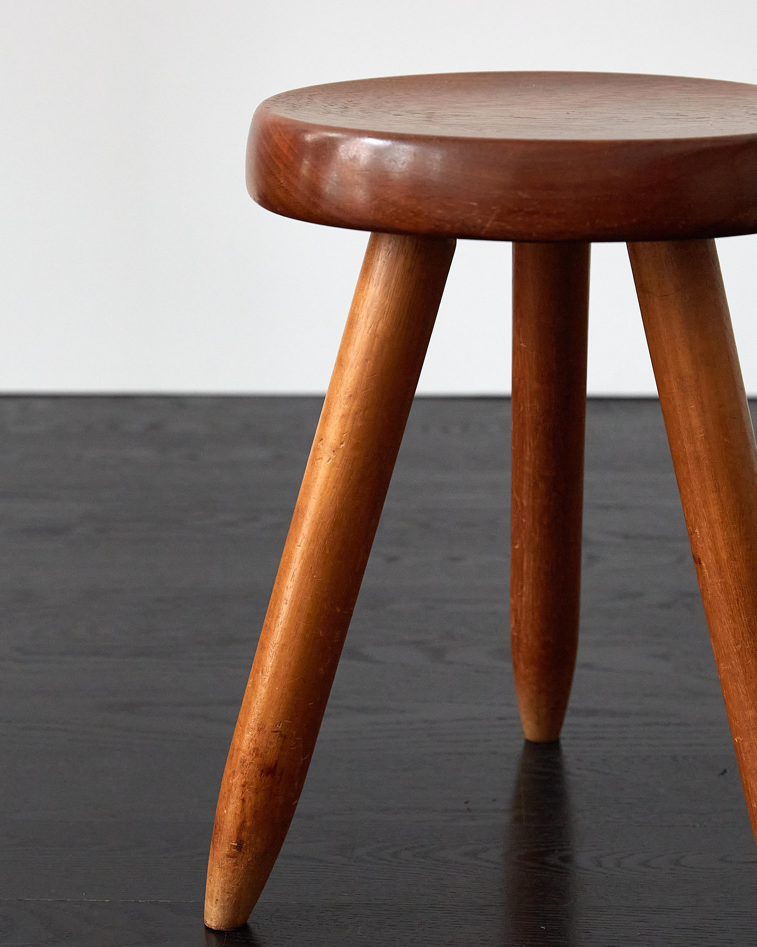 Mid-Century Modern Charlotte Perriand High Berger Stool in Mahogany, From Home of Claude Parent For Sale