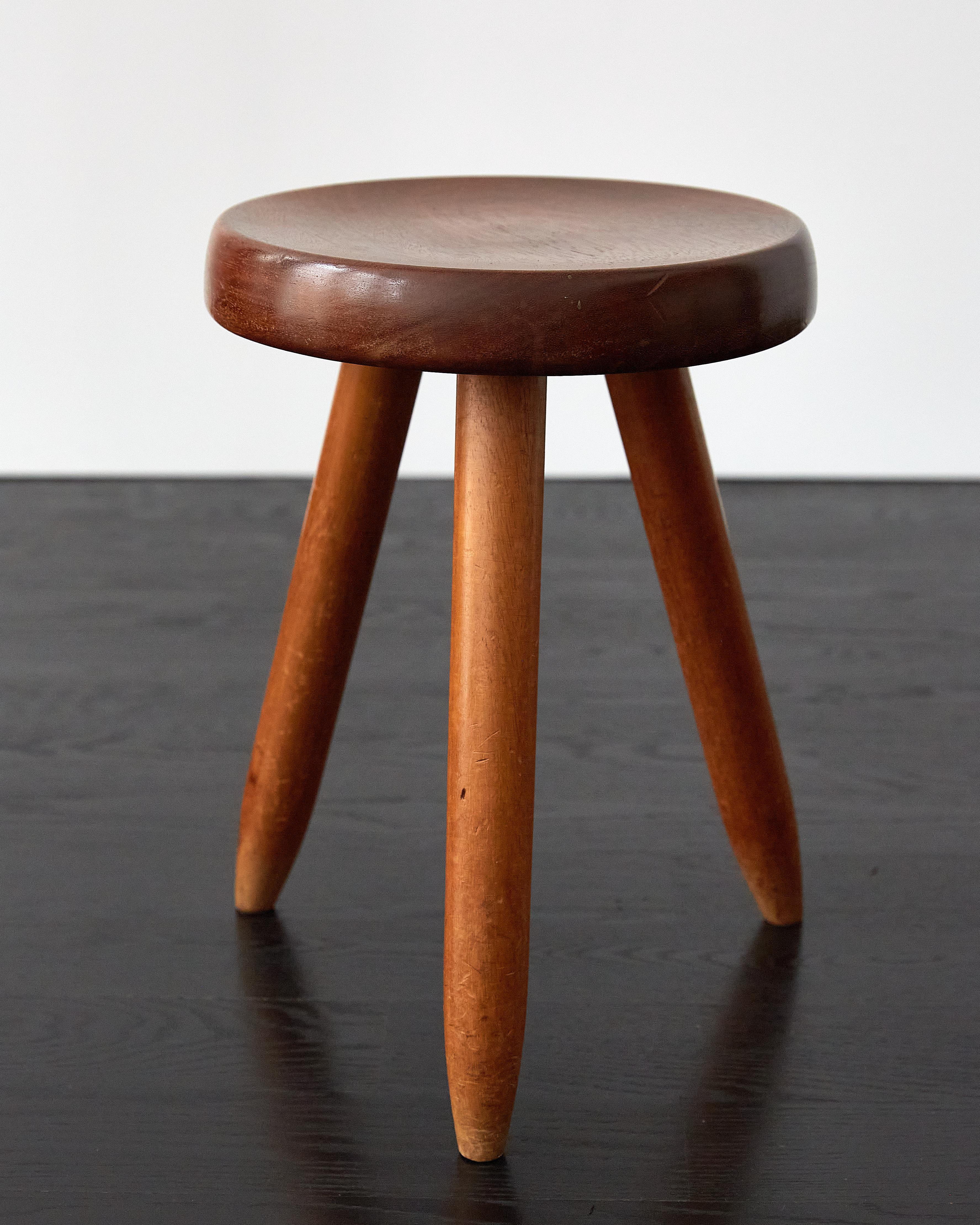 French Charlotte Perriand High Berger Stool in Mahogany, From Home of Claude Parent For Sale