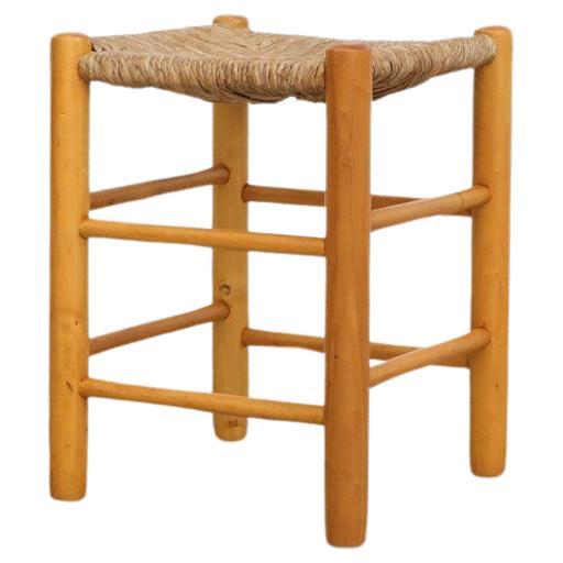 Charlotte Perriand Inspired Oak Dining Height Stool with Rush Seat