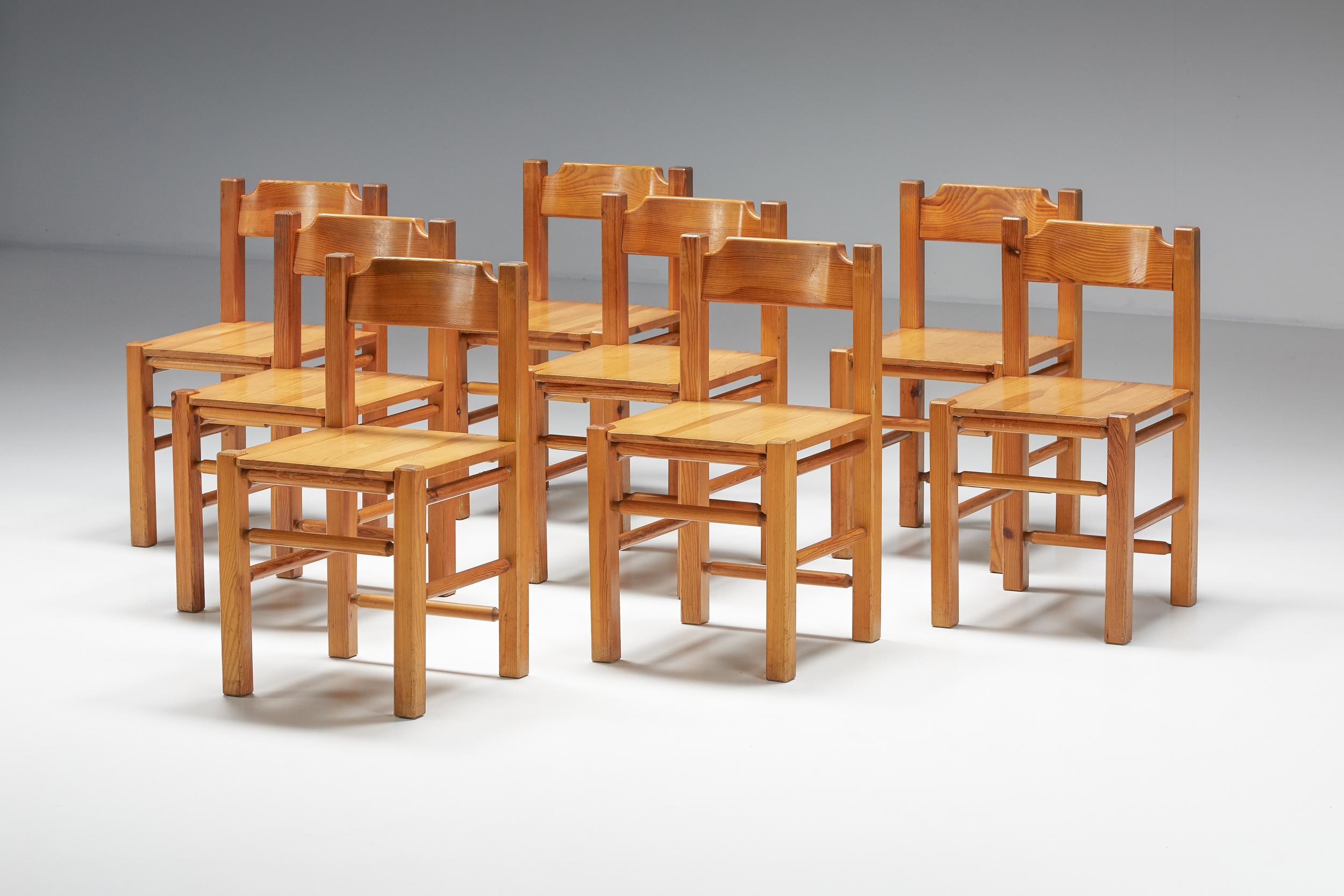 Charlotte Perriand Inspired Pine dining chairs, 1960s

These dining chairs were inspired by Charlotte Perriand circa 1960, manufactured in France in Pinewood. The characteristics of this set of chairs are similar to the furniture designs of
