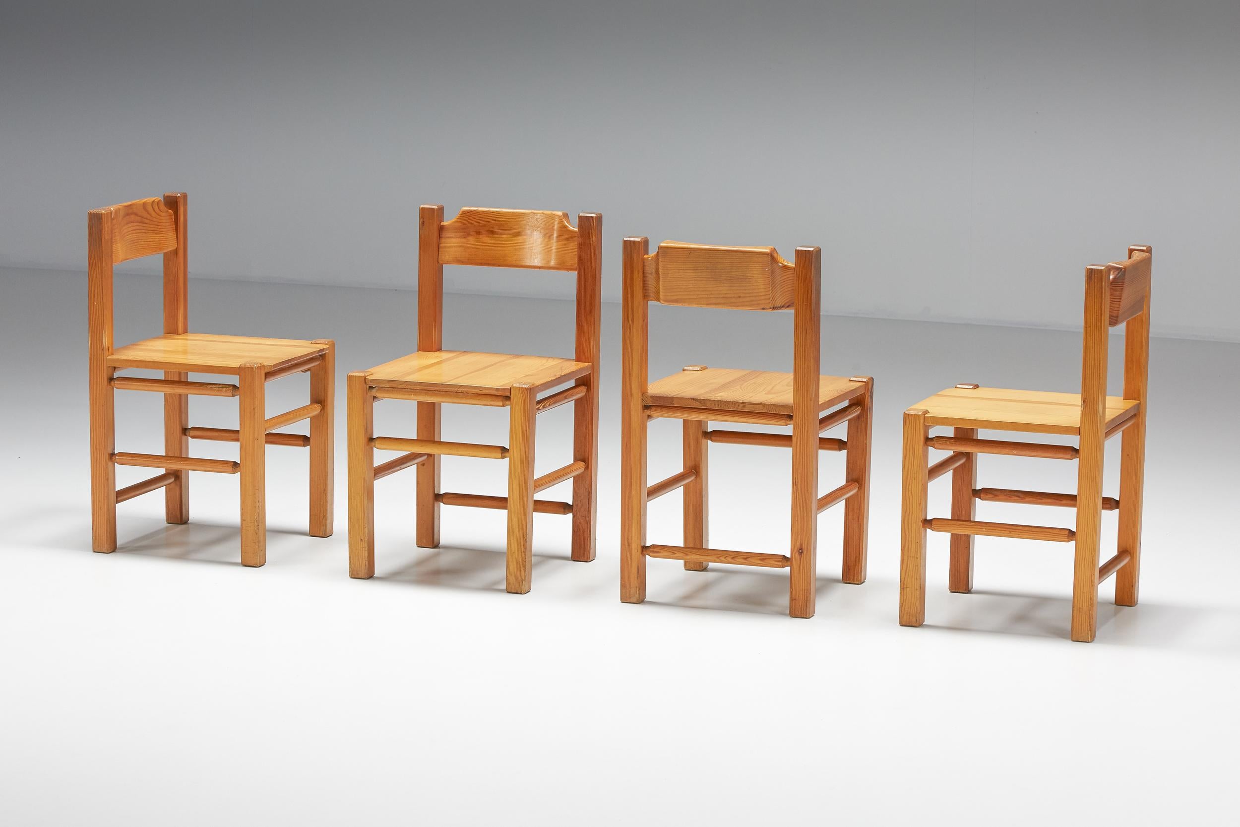 Mid-Century Modern Charlotte Perriand Inspired Pine Dining Chairs, 1960s