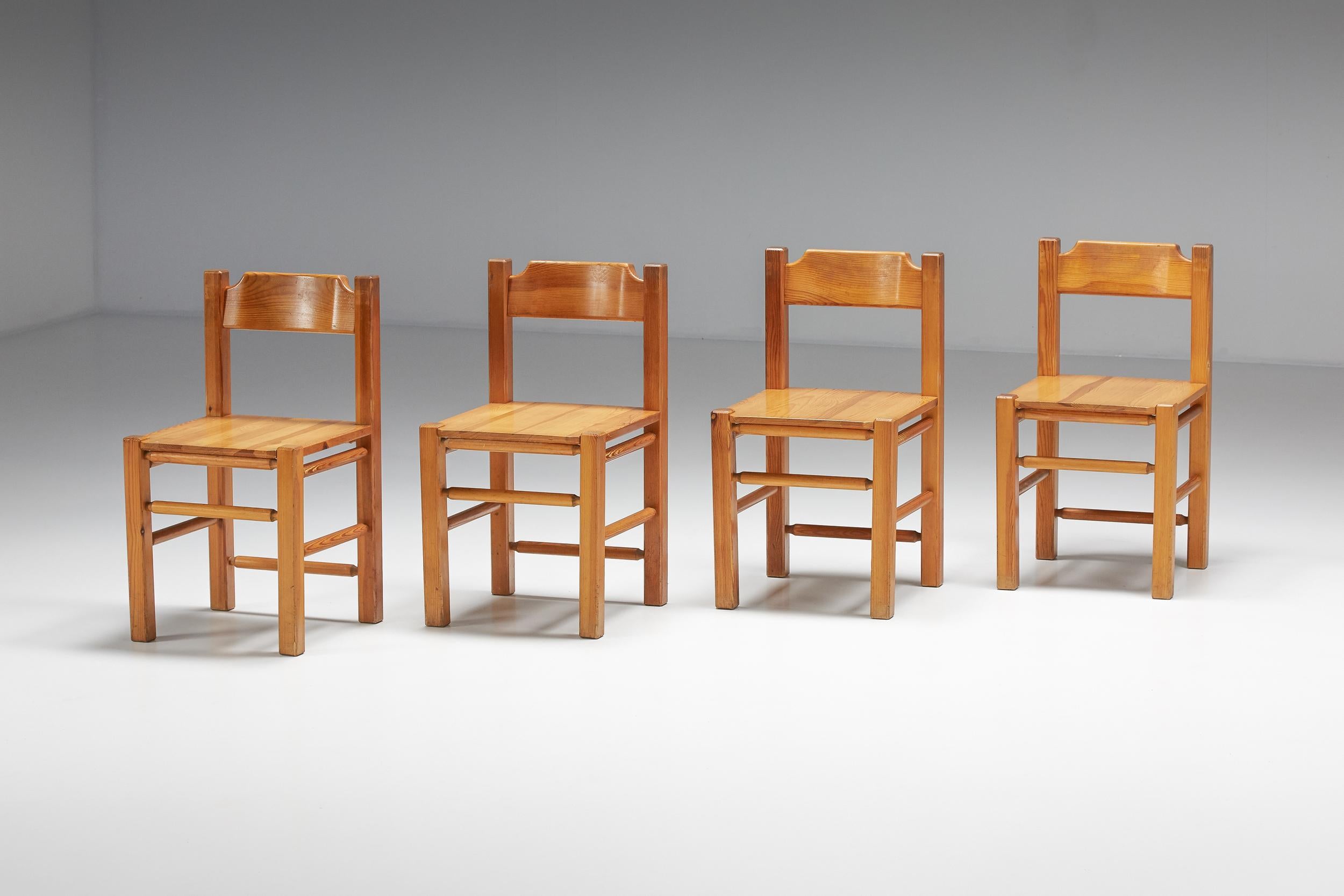 French Charlotte Perriand Inspired Pine Dining Chairs, 1960s
