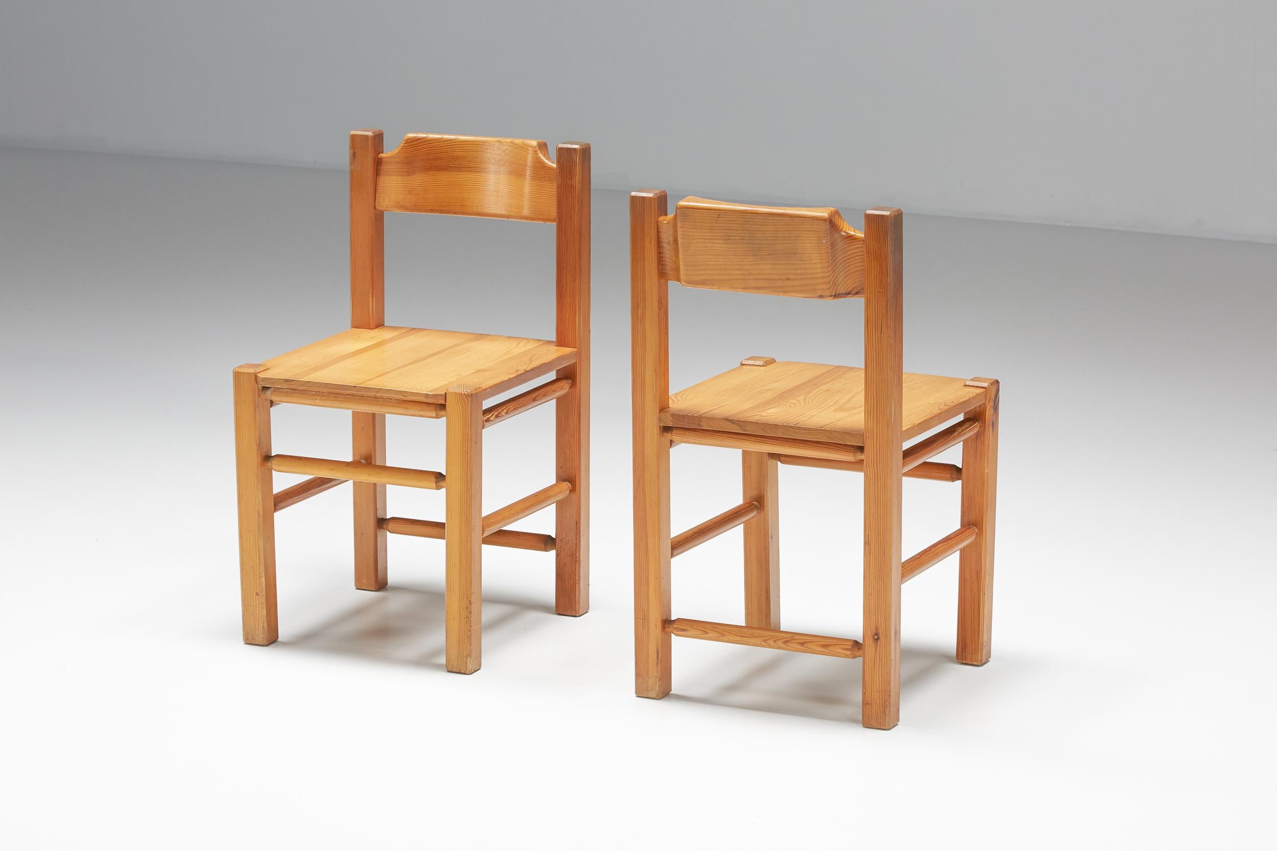 Charlotte Perriand Inspired Pine Dining Chairs, 1960s In Excellent Condition In Antwerp, BE