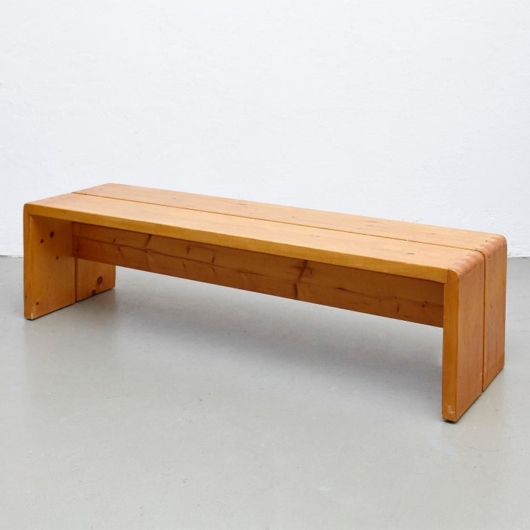 Charlotte Perriand Mid Century Modern Large Wood Bench For Les