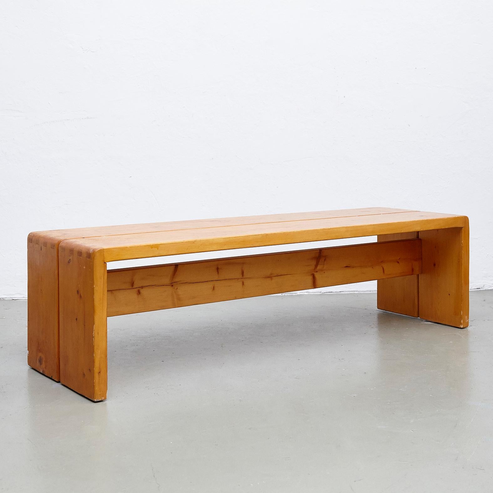 Pine Charlotte Perriand, Mid Century Modern Large Wood Bench for Les Arcs, circa 1960