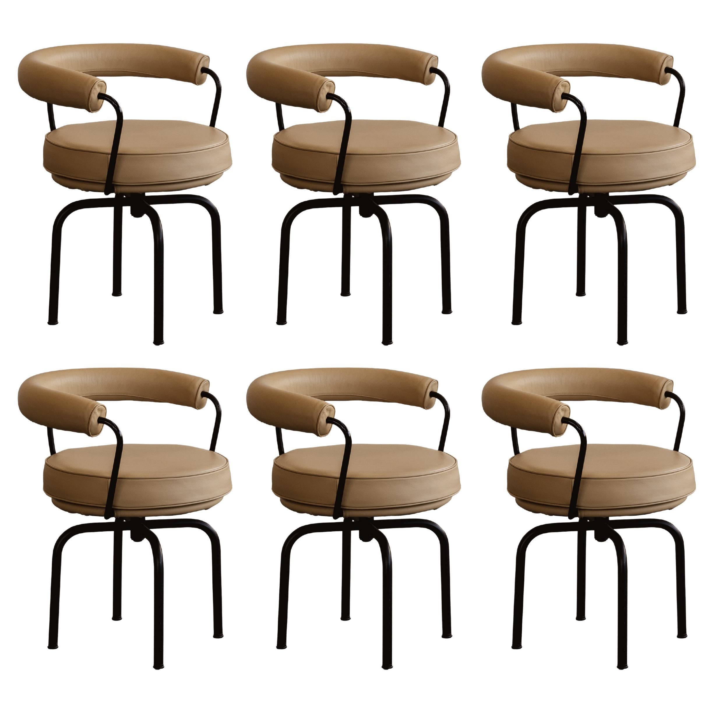 Charlotte Perriand “LC7” Chairs for Cassina, 1927, Sand Beige Leather, Set of 6