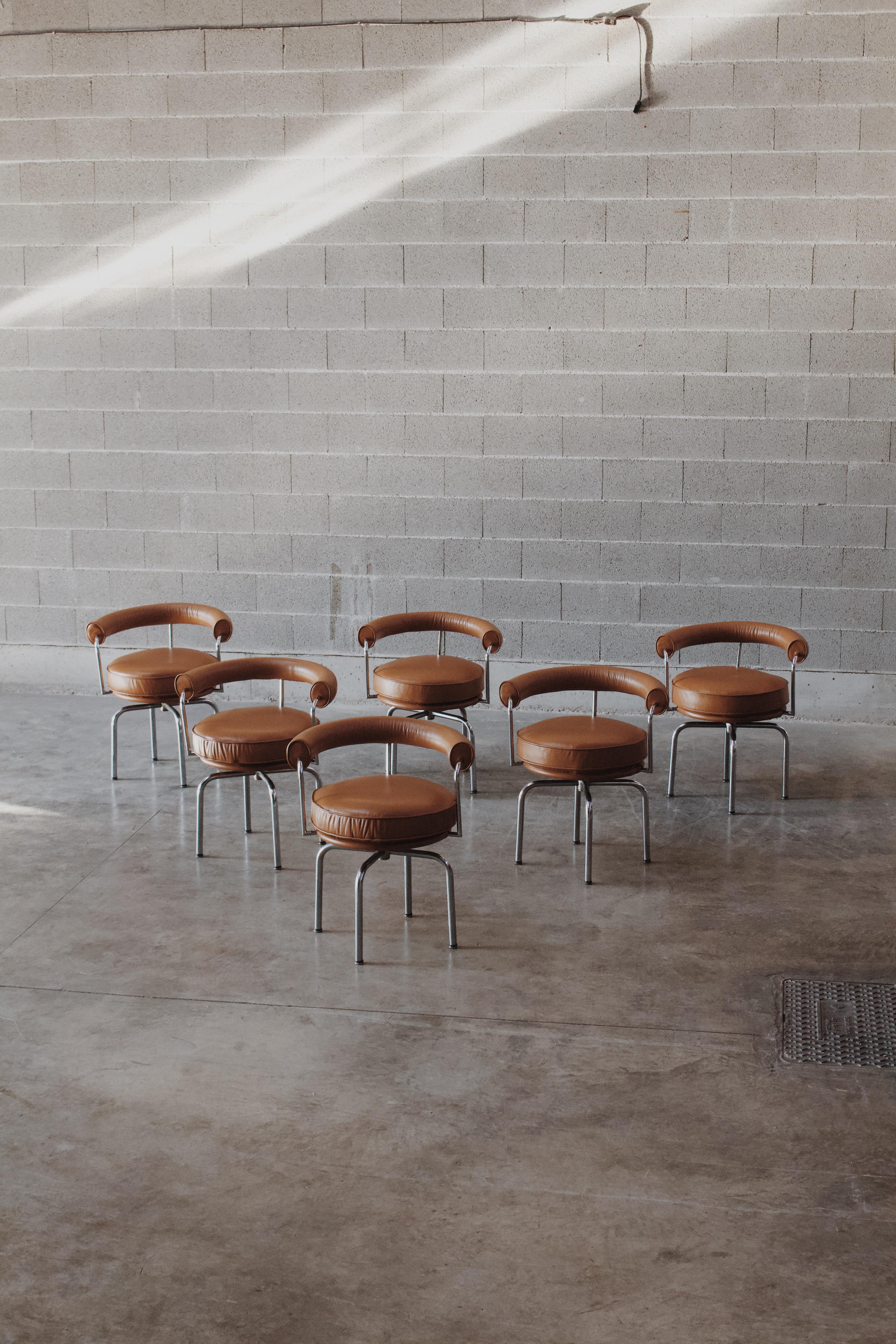 Charlotte Perriand, Pierre Jeanneret and Le Corbusier “LC7” dining chairs for Cassina, 1927, set of six.

An icon with a versatile and functional soul, the LC7 was designed in 1927 by Charlotte Perriand for her own apartment in the Place