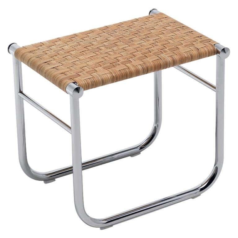 Contemporary Charlotte Perriand LC9 Stool, Rattan and Metal by Cassina For Sale